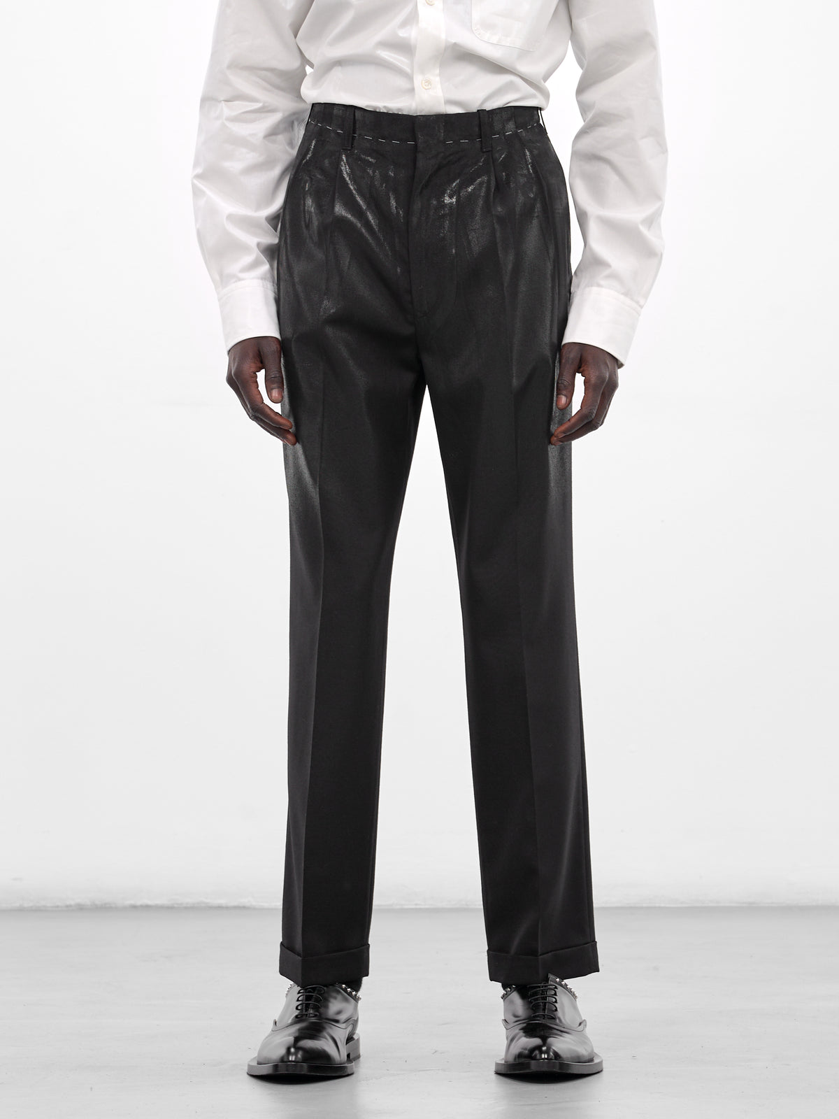 Black Wool Coated Tailored Trousers (S50KA0702-M35745-900-BLACK)