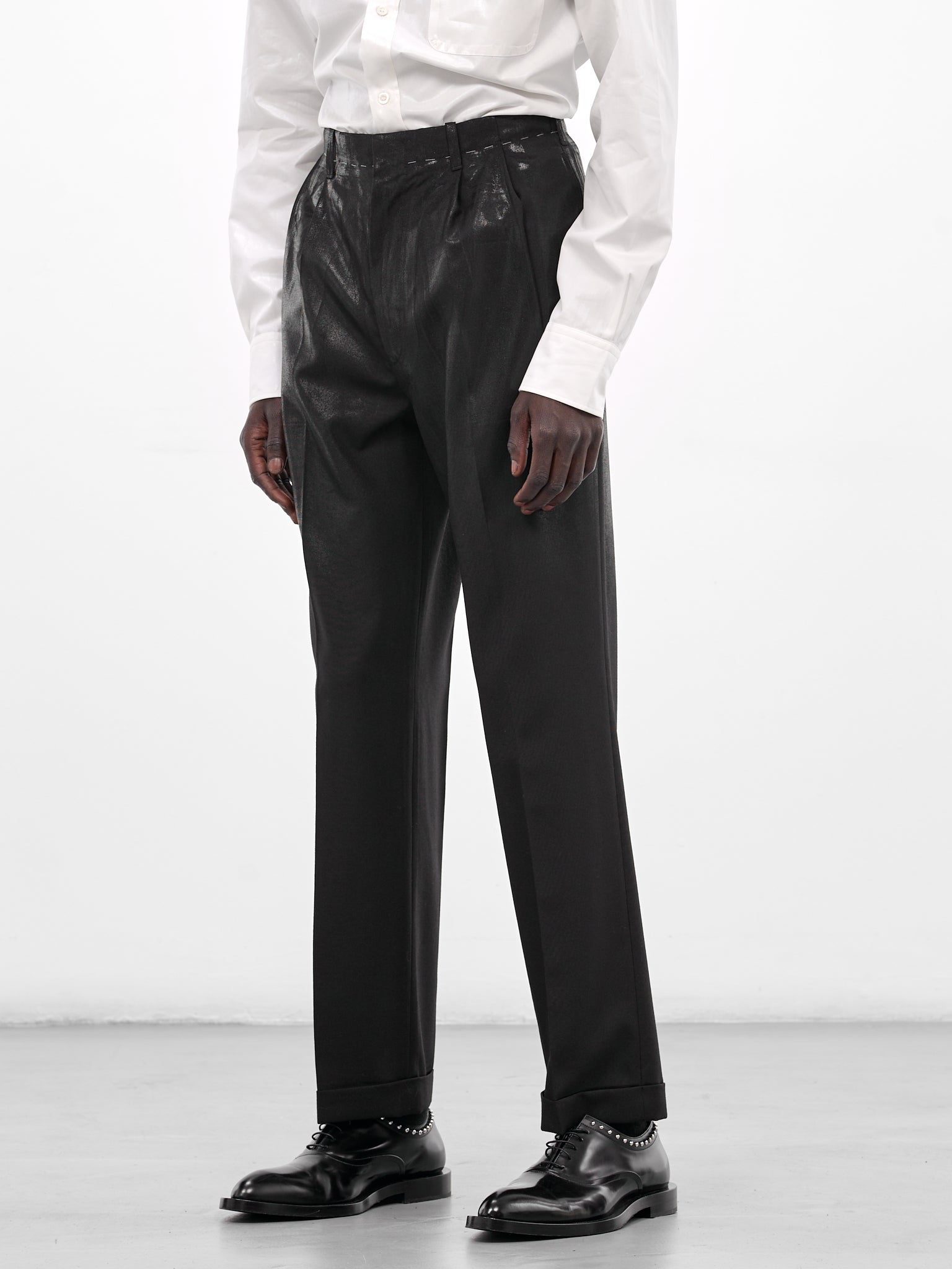 Black Wool Coated Tailored Trousers (S50KA0702-M35745-900-BLACK)