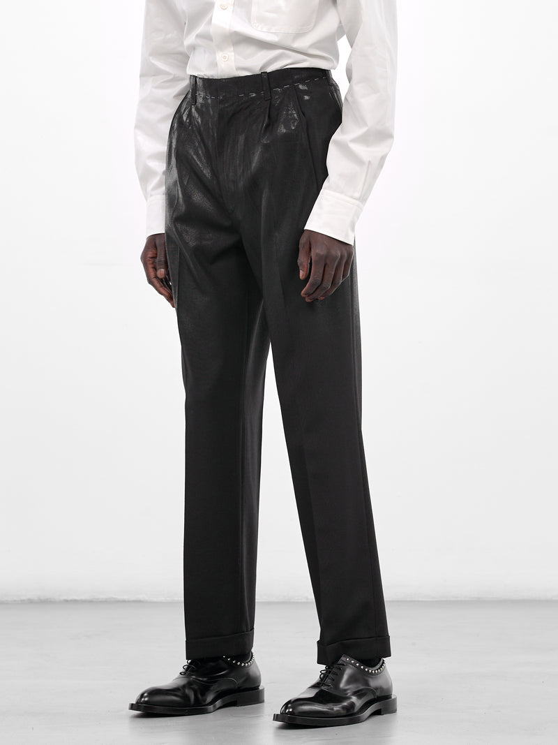 Black Wool Coated Tailored Trousers (S50KA0702-M35745-900-BLACK)