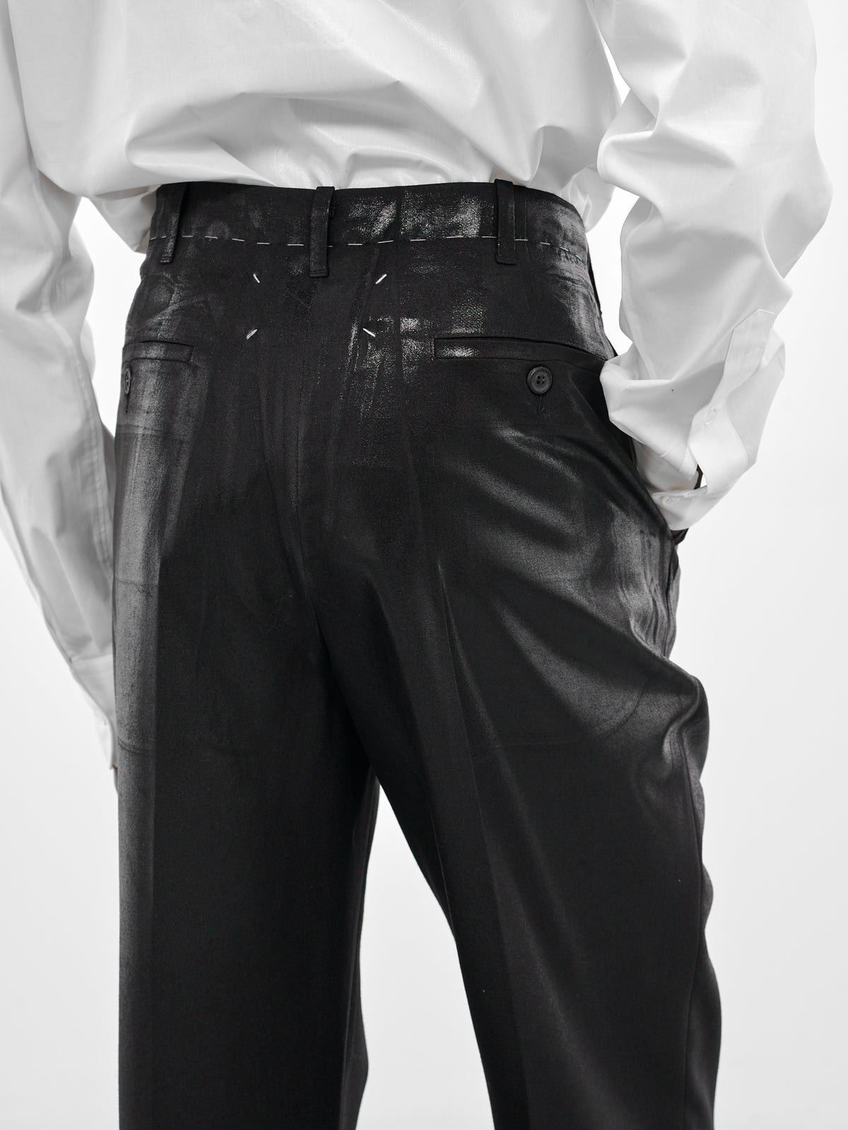 Black Wool Coated Tailored Trousers (S50KA0702-M35745-900-BLACK)