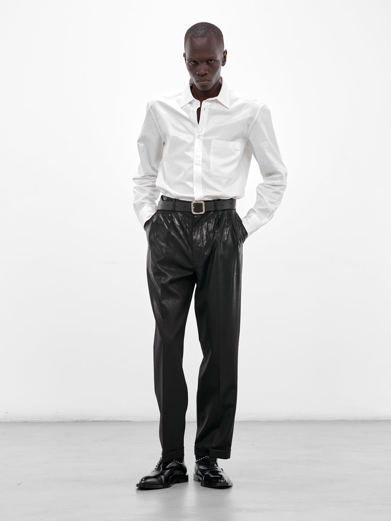 Black Wool Coated Tailored Trousers (S50KA0702-M35745-900-BLACK)