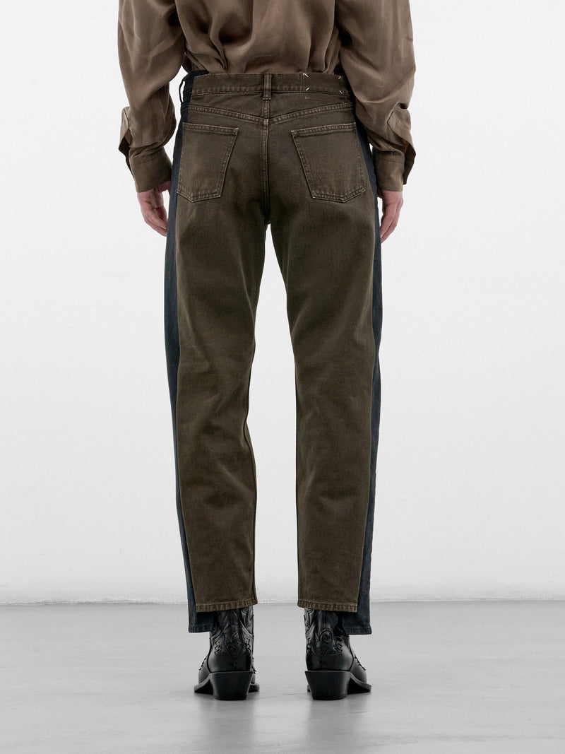 Two-Tone Denim Deconstructed Straight Jeans (S50LA0251-M30072-BLACK-BROWN)