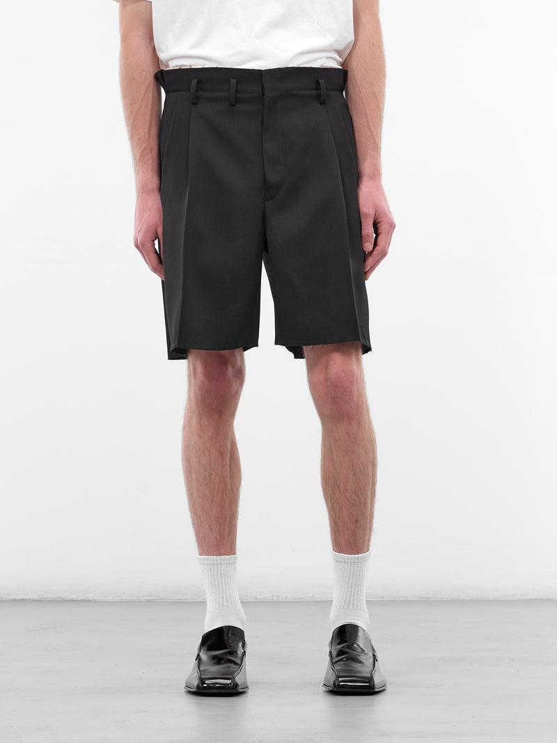 Black Unfinished Hems Wool Shorts (S50MU0093-M35693-900-BLACK)