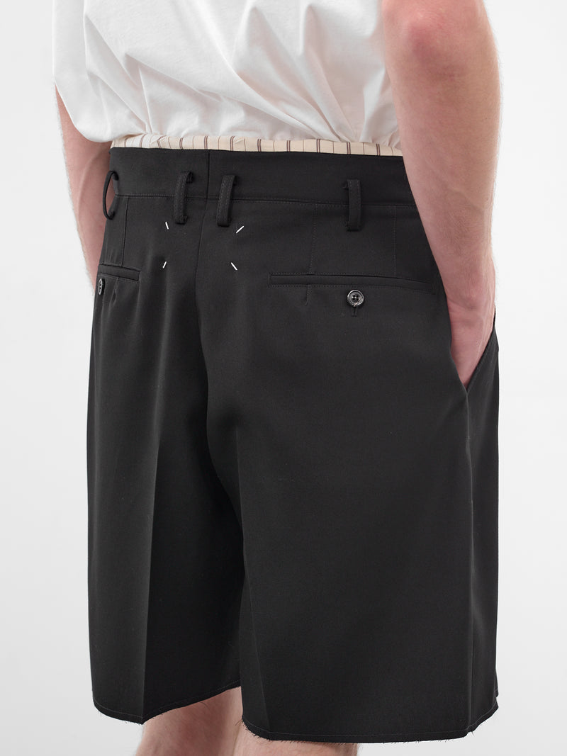 Black Unfinished Hems Wool Shorts (S50MU0093-M35693-900-BLACK)