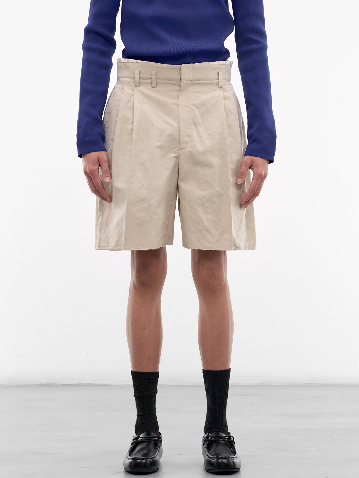 Beige Cotton Wide Leg Shorts (S50MU0093-M35758-106-BEIGE)