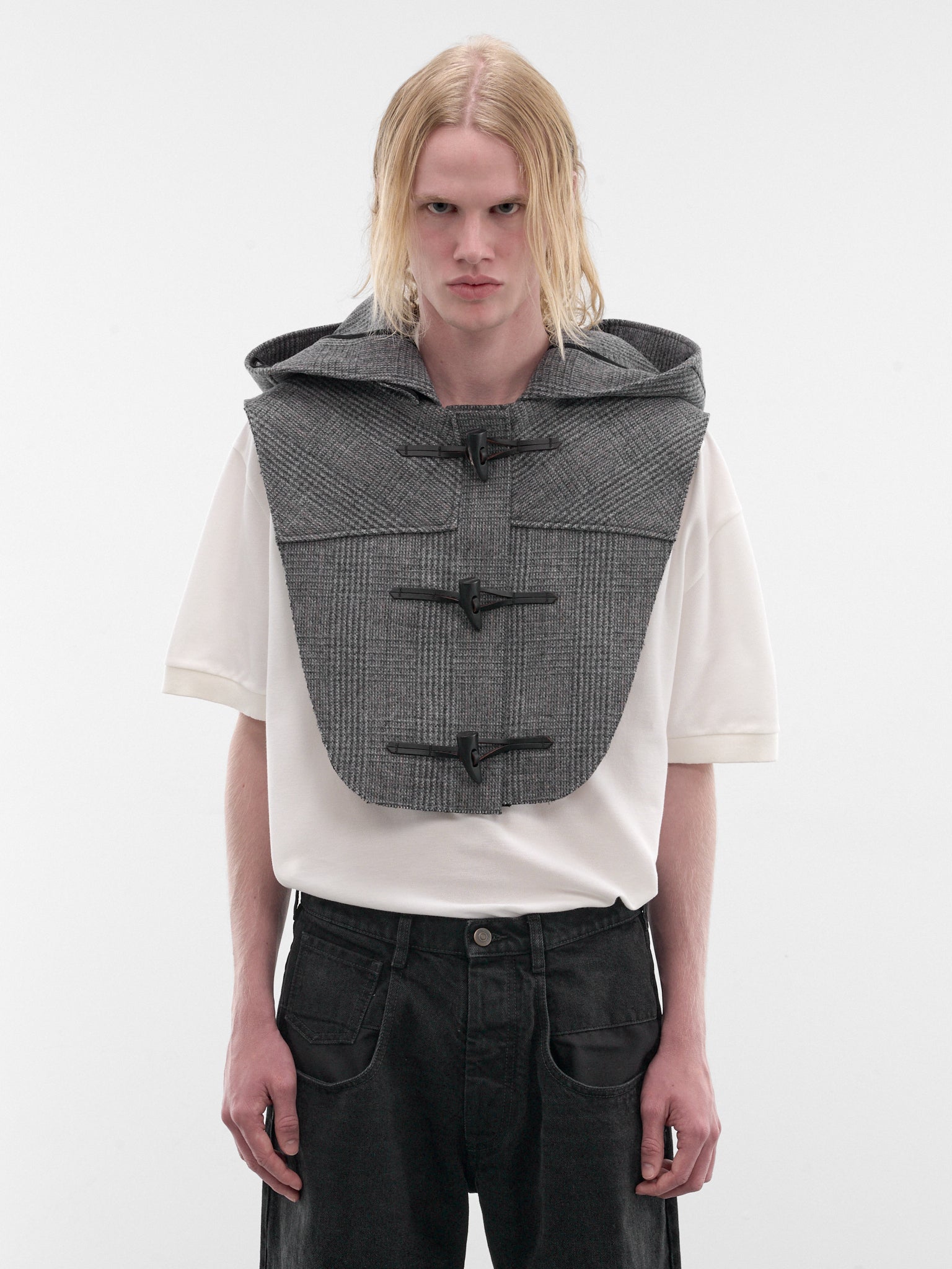 Gray Glen Check Hooded Vest (S50TH0067-M35904-001F-GREY-CHE)