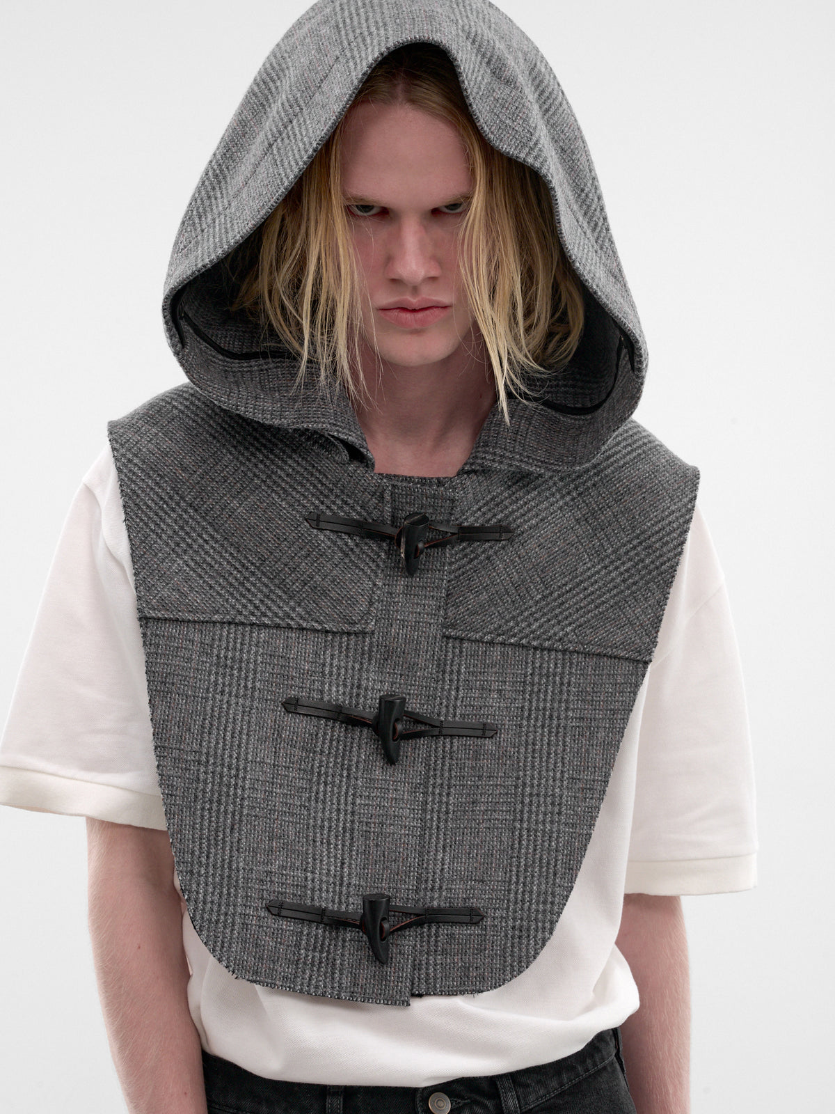 Gray Glen Check Hooded Vest (S50TH0067-M35904-001F-GREY-CHE)