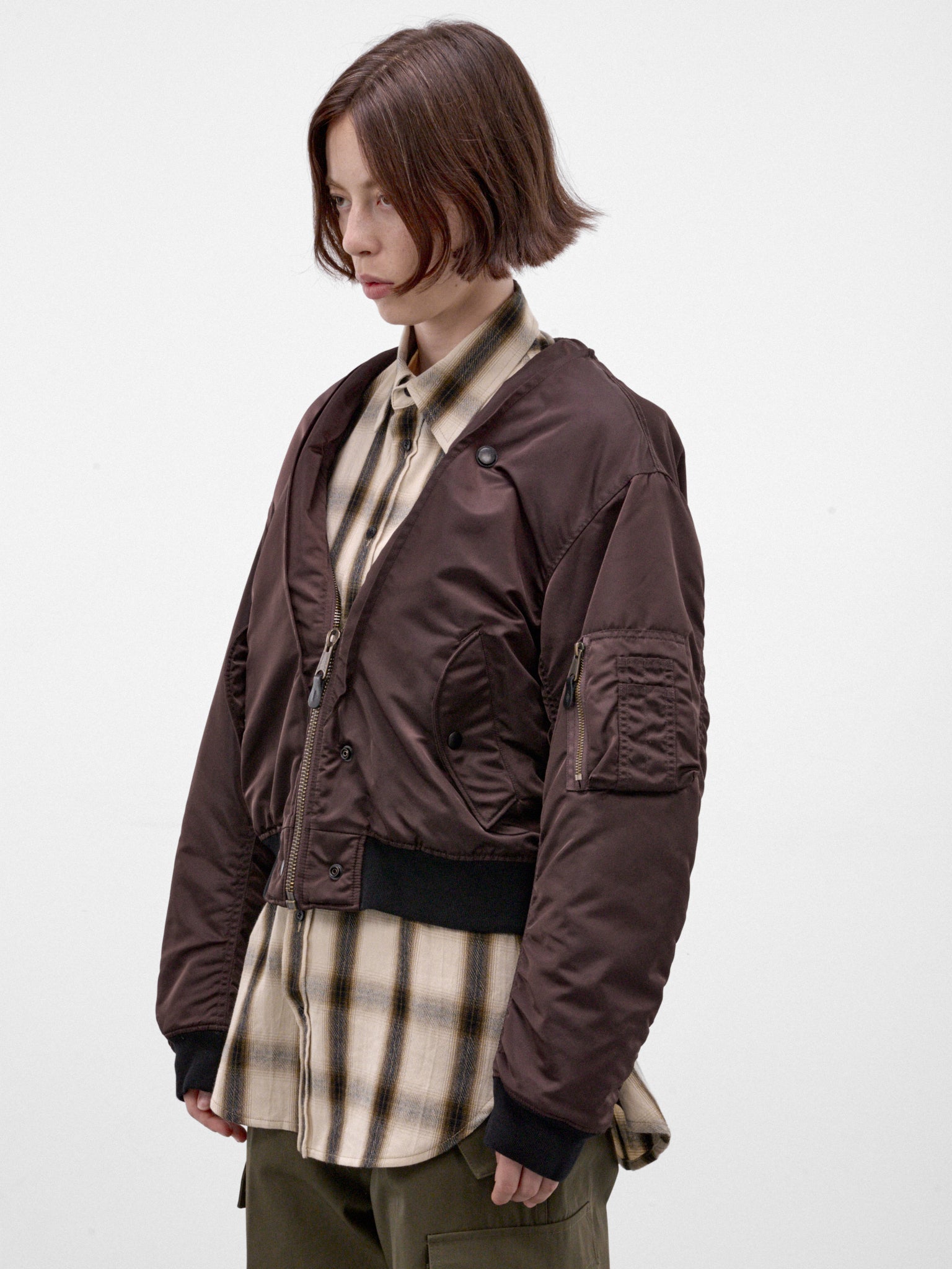 Brown Reversible Nylon Bomber Jacket (S51AM0522-M35923-DARK-BROWN)