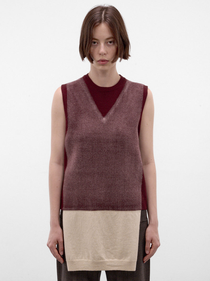 Burgundy Layered Wool Knit Vest (S51FB0086-M13304-211F-BURGUNDY)