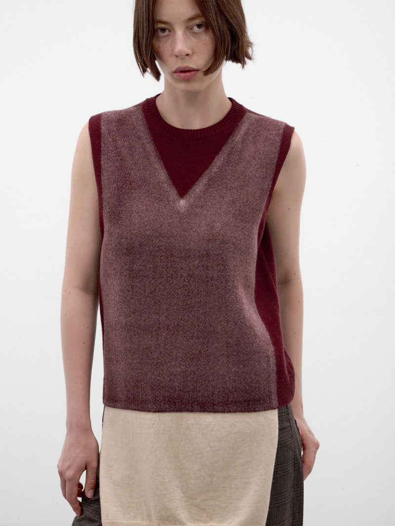 Burgundy Layered Wool Knit Vest (S51FB0086-M13304-211F-BURGUNDY)