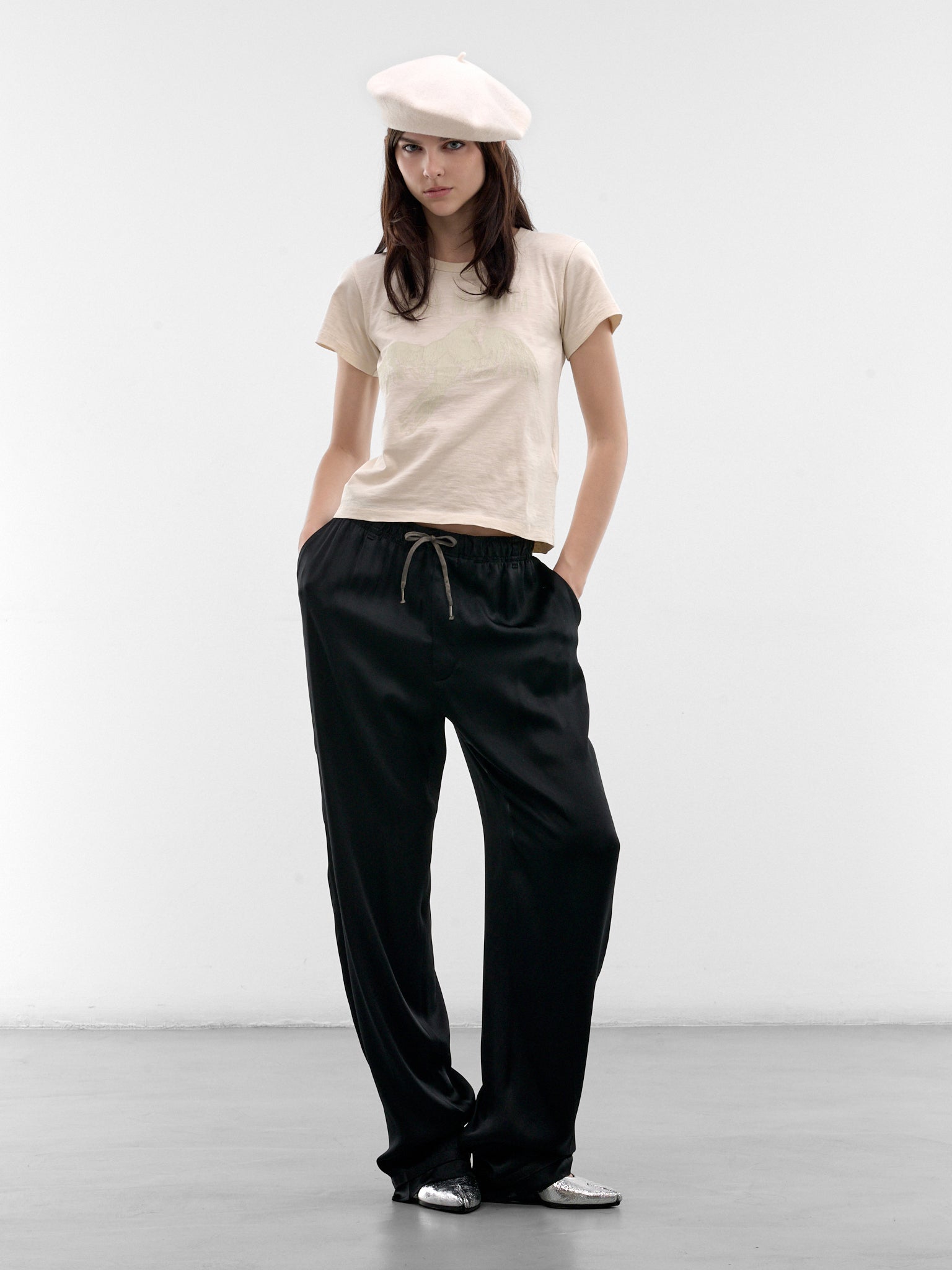 Black Satin Silk Relaxed Trousers (S51KA0619-M36047-900-BLACK)