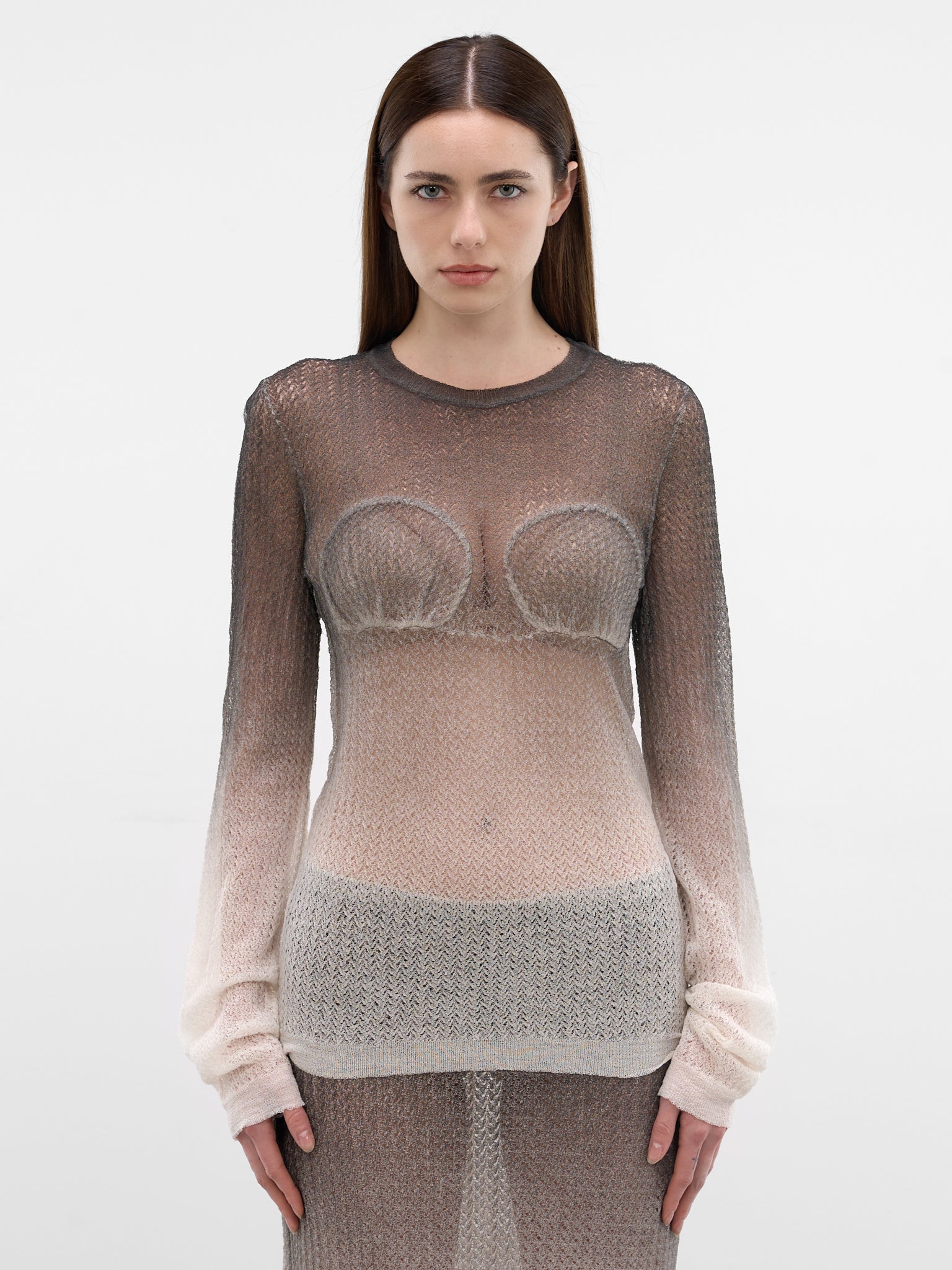 Sheer Gradient Knit Top (S51HL0036-M13231-101S-OFF-WHIT)