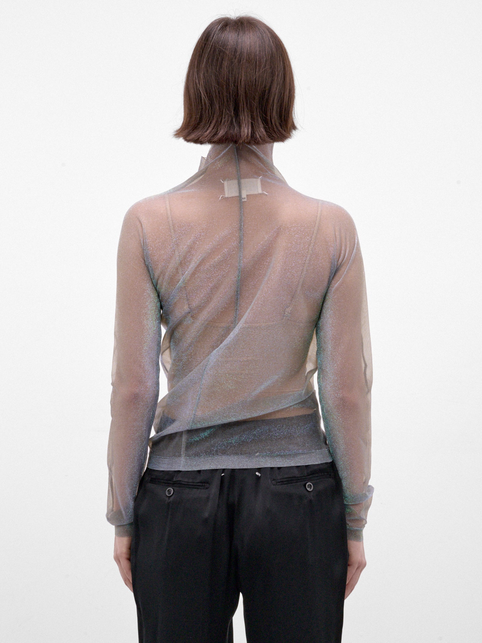 Sheer Shimmer Knit Asymmetric Turtleneck (S51HL0048-M13299-001F-MULTI)