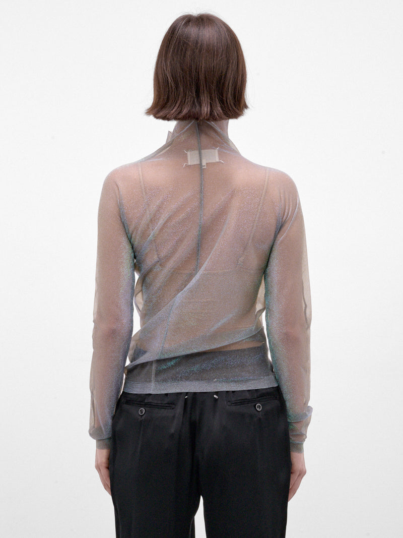 Sheer Shimmer Knit Asymmetric Turtleneck (S51HL0048-M13299-001F-MULTI)