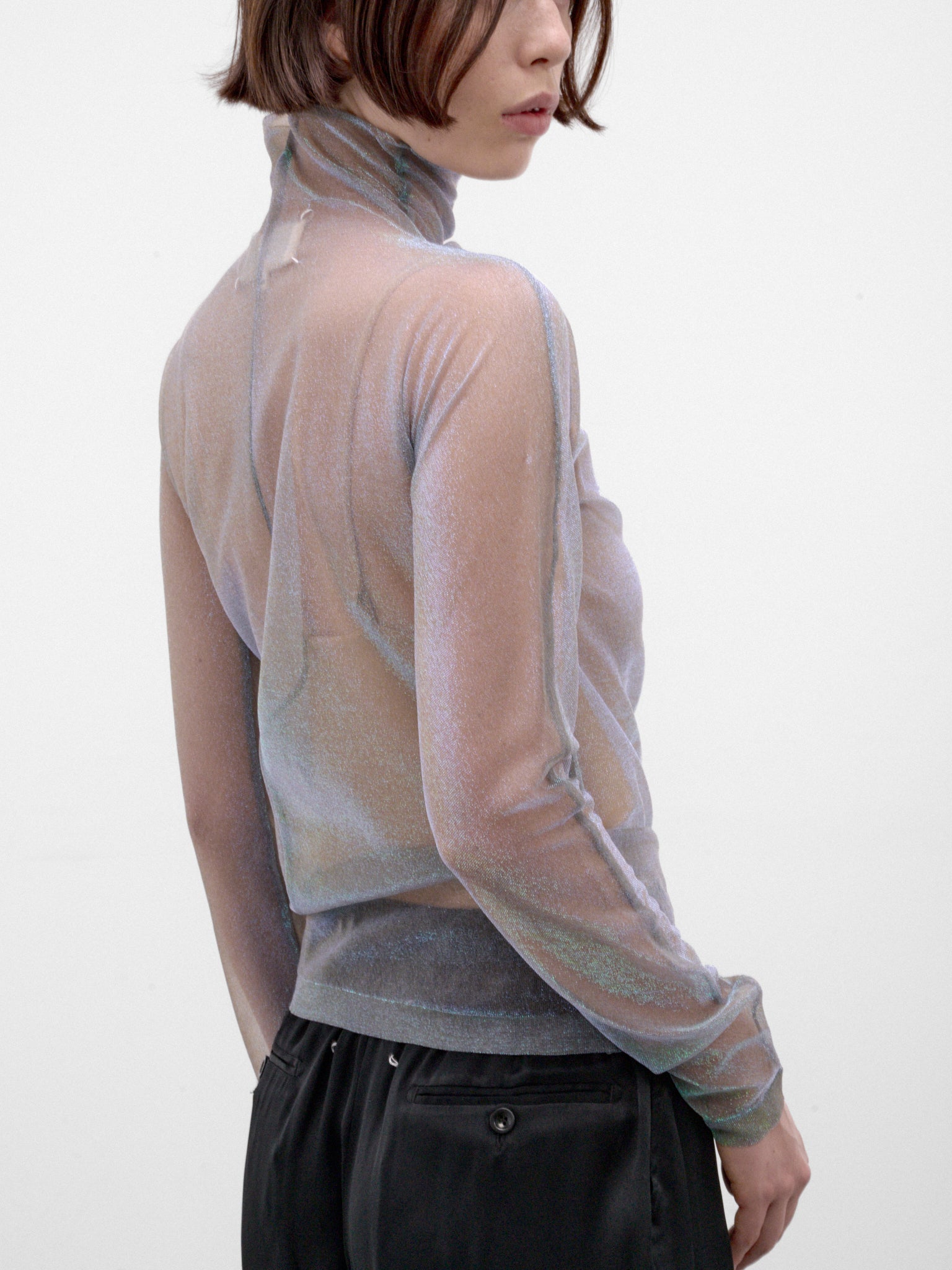 Sheer Shimmer Knit Asymmetric Turtleneck (S51HL0048-M13299-001F-MULTI)