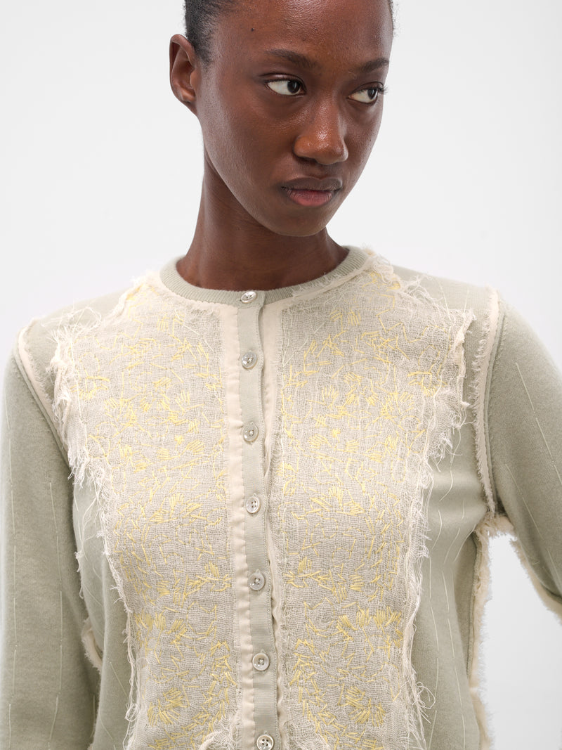 Green Applique Wool Cardigan (S51HP0022-M13153-LIGHT-GREEN)