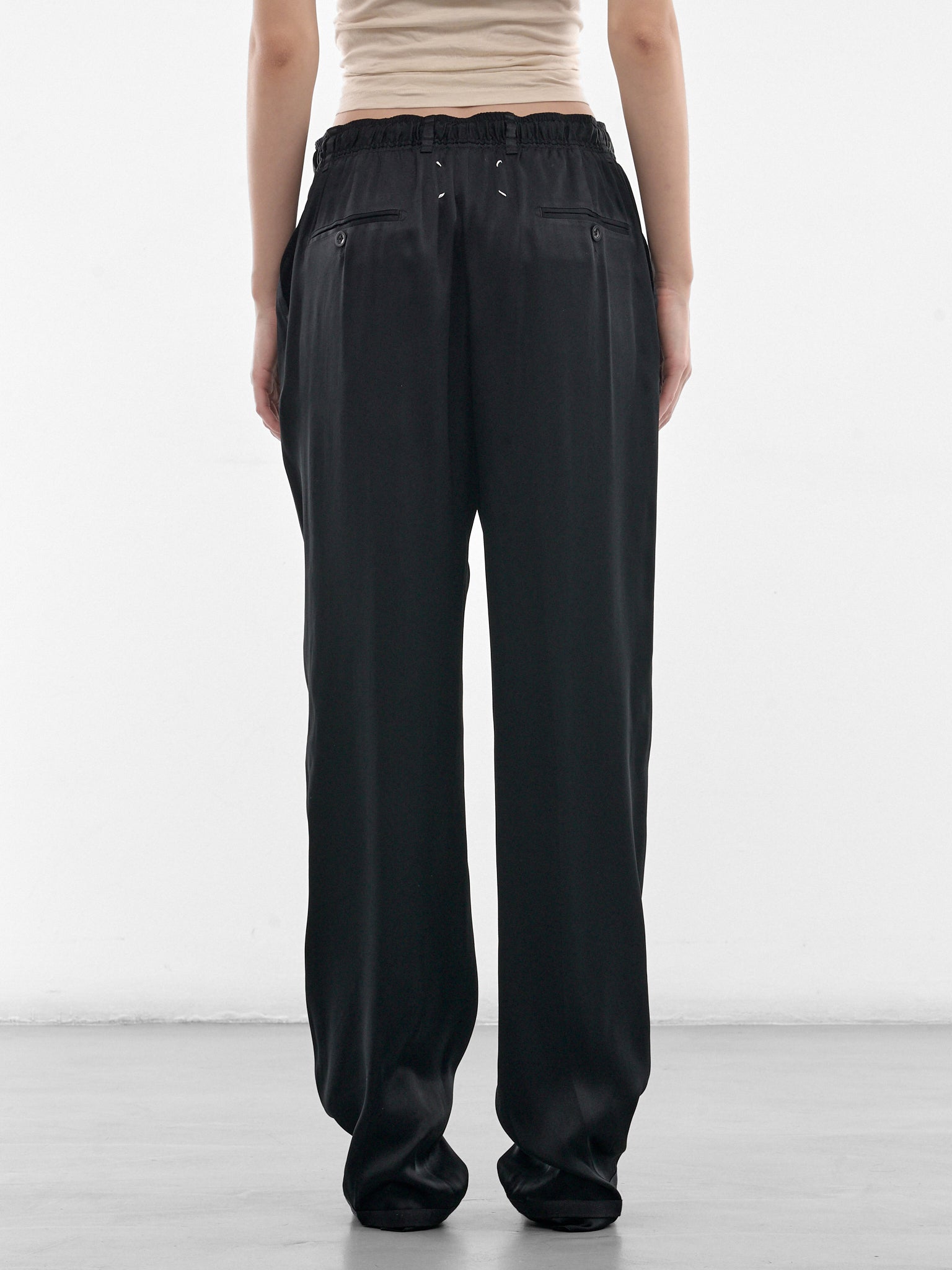 Black Satin Silk Relaxed Trousers (S51KA0619-M36047-900-BLACK)