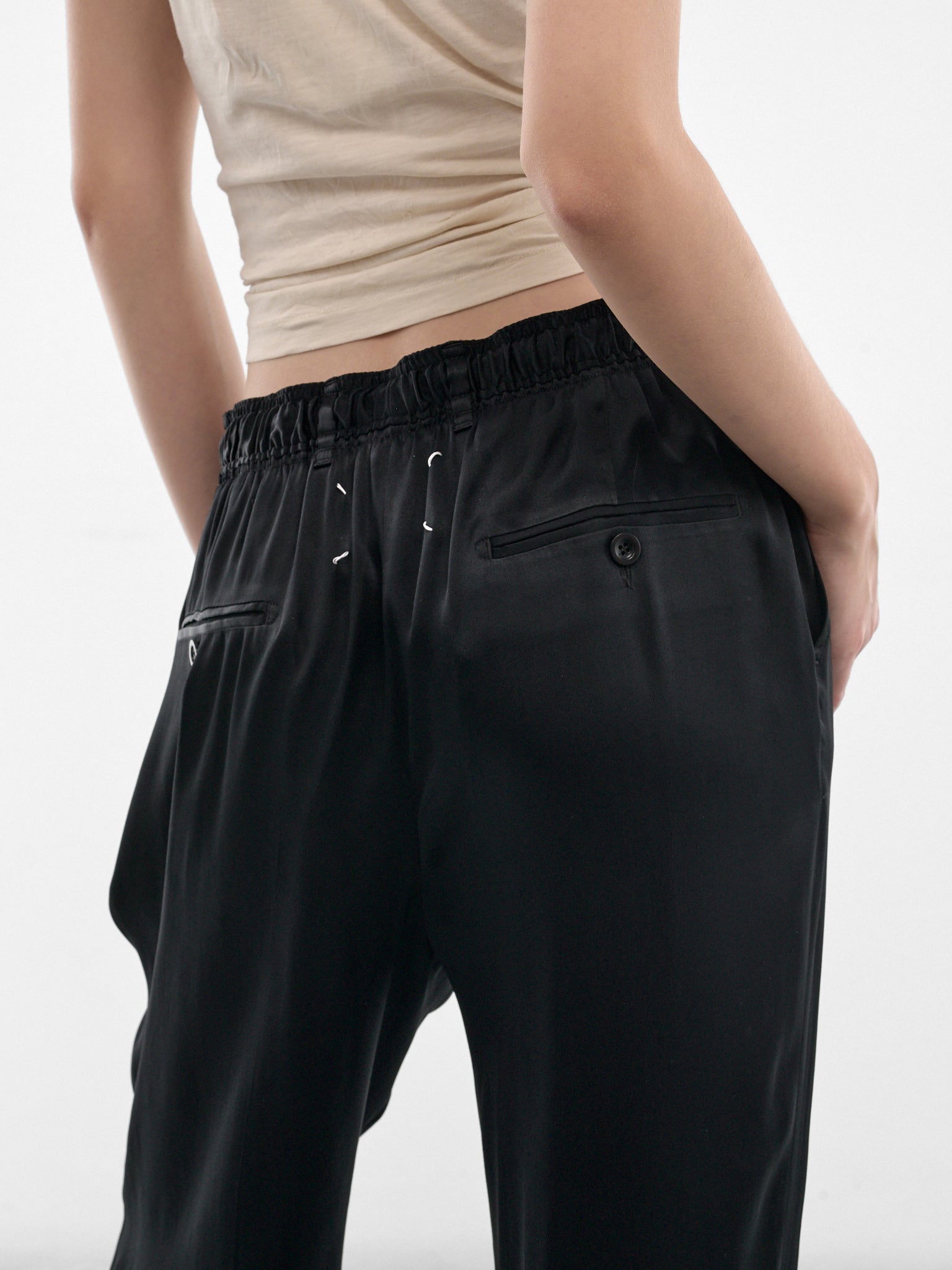 Black Satin Silk Relaxed Trousers (S51KA0619-M36047-900-BLACK)