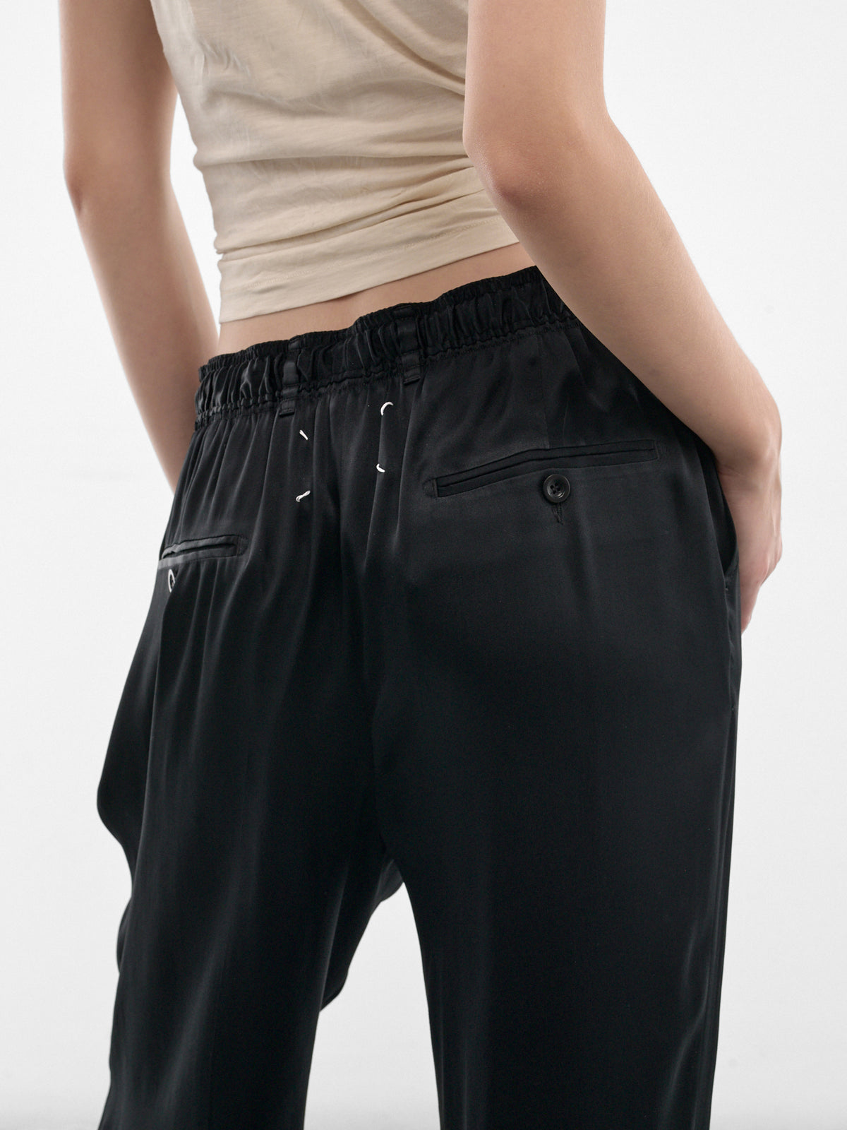 Black Satin Silk Relaxed Trousers (S51KA0619-M36047-900-BLACK)