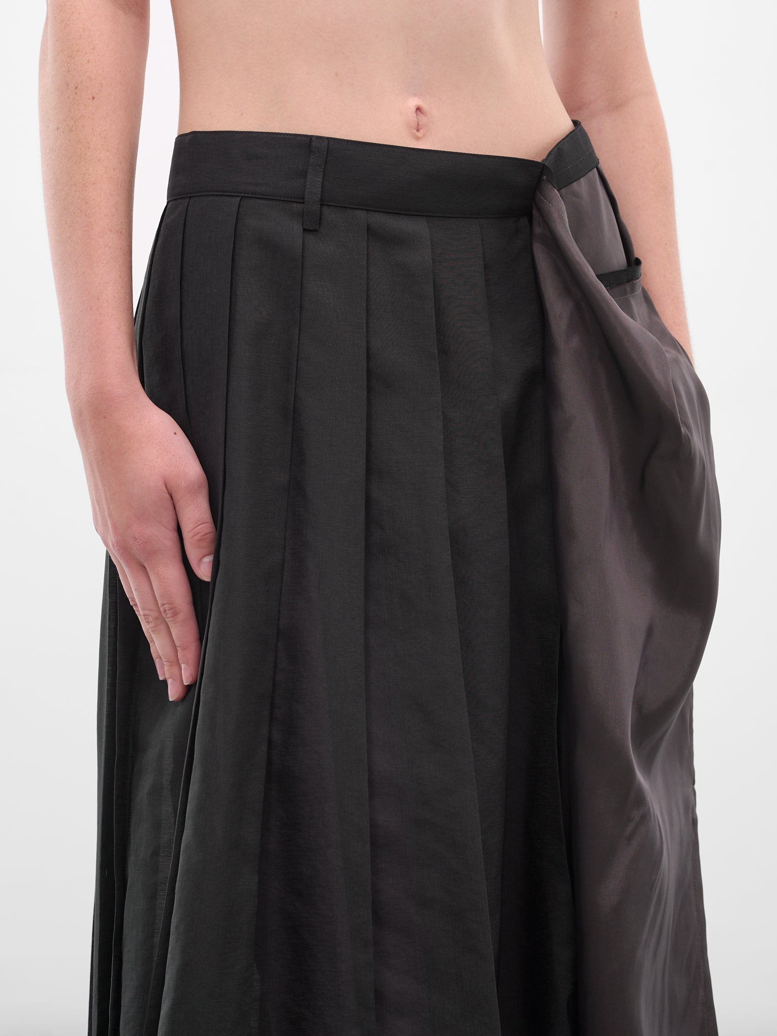 Black Deconstructed Asymmetric Midi Skirt (S51ME0043-MTN098-900-BLACK)