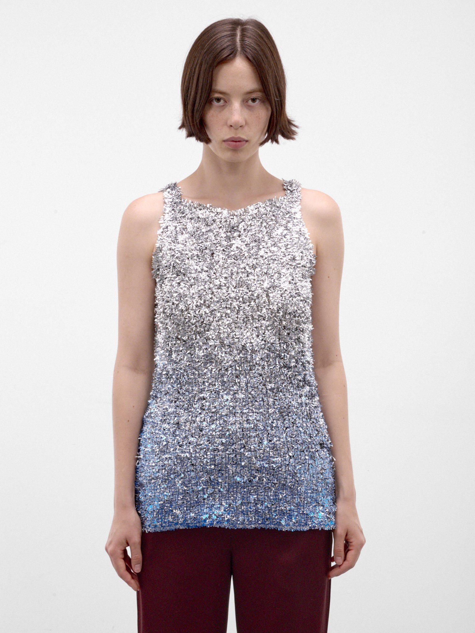 Silver Foil Knit Tank Top (S51NL0063-M13311-001S-SILVER-M)