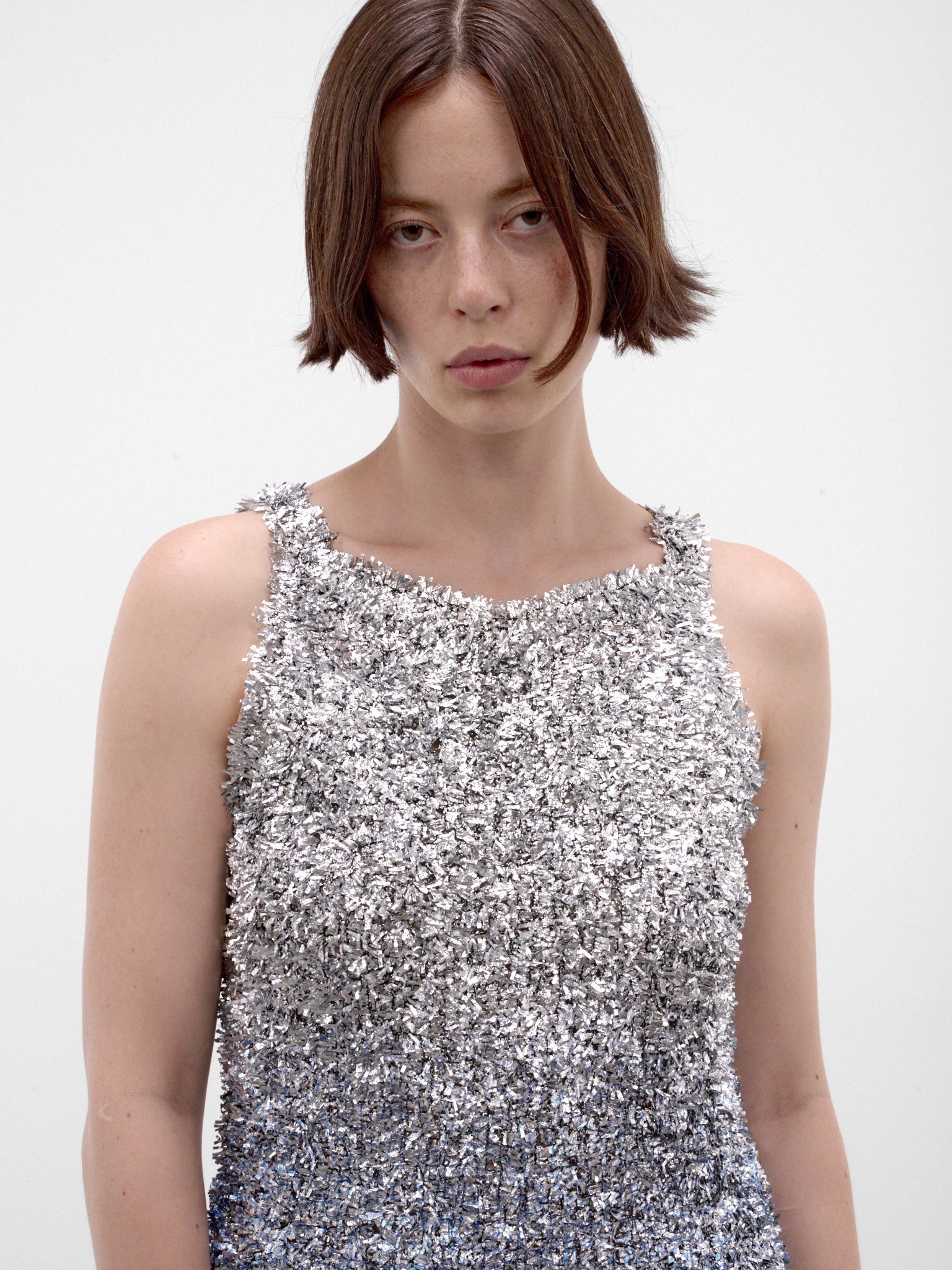 Silver Foil Knit Tank Top (S51NL0063-M13311-001S-SILVER-M)
