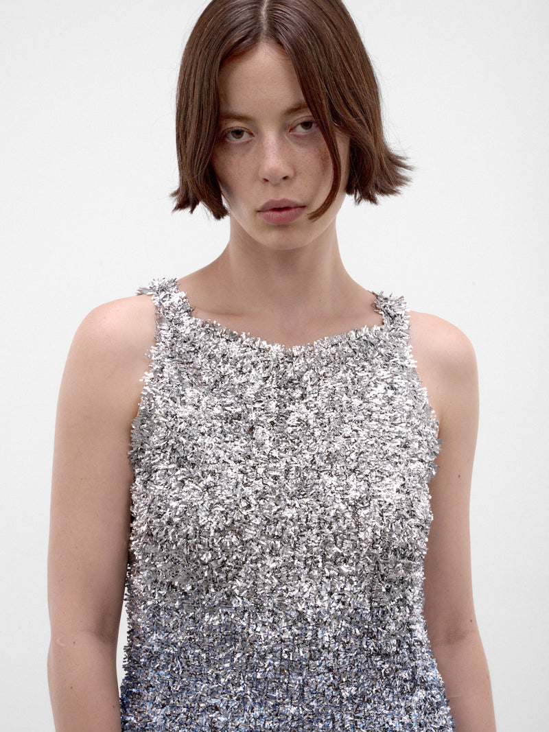 Silver Foil Knit Tank Top (S51NL0063-M13311-001S-SILVER-M)