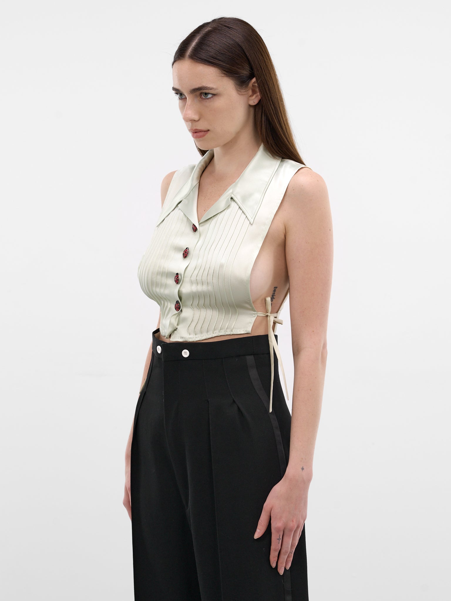 White Silk Stole Crop Top (S51TH0094-MTN152-LIGHT-PISTACH)