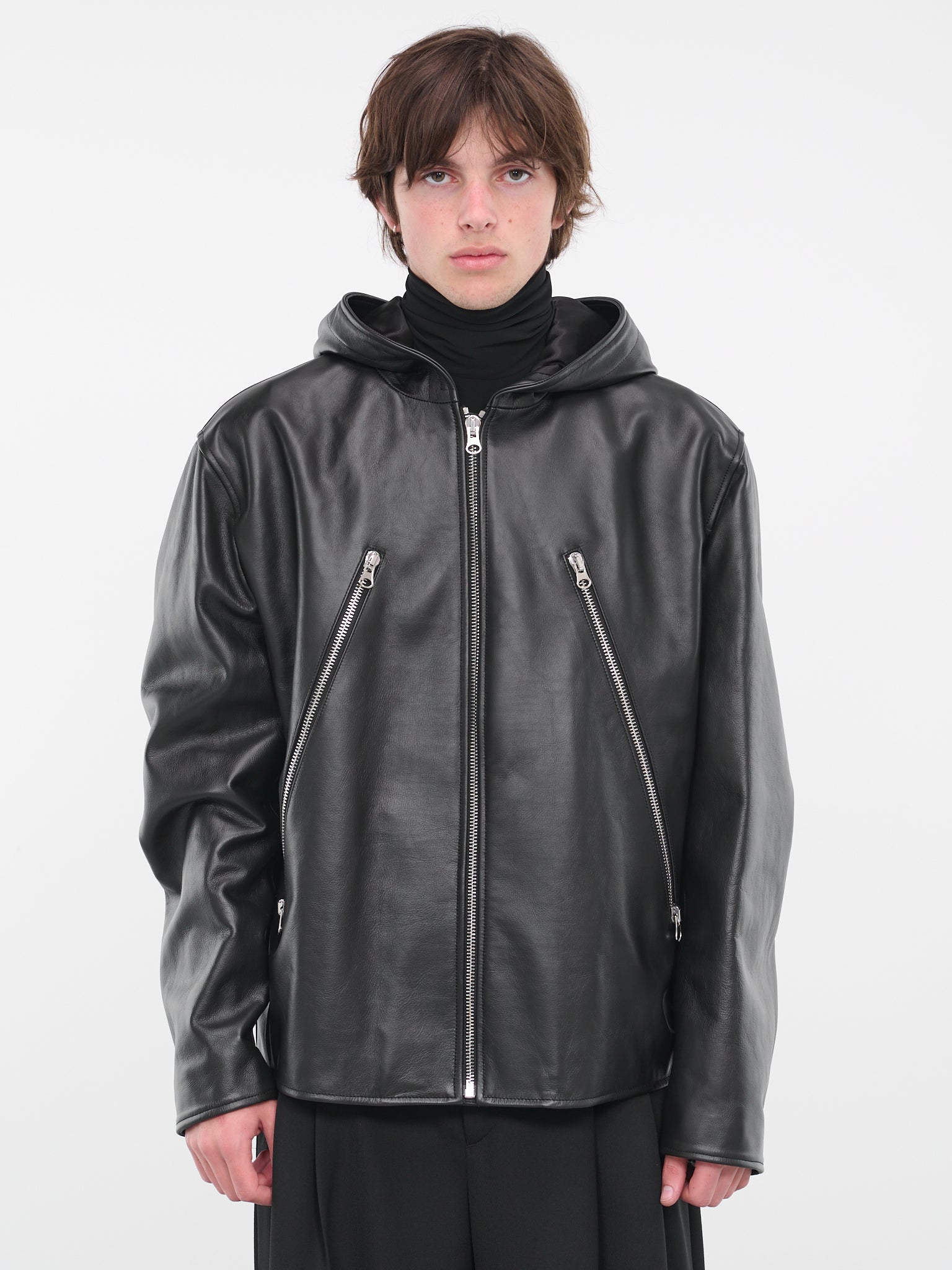 Hooded Leather Jacket (S52AM0253-SY1548-900-BLACK)