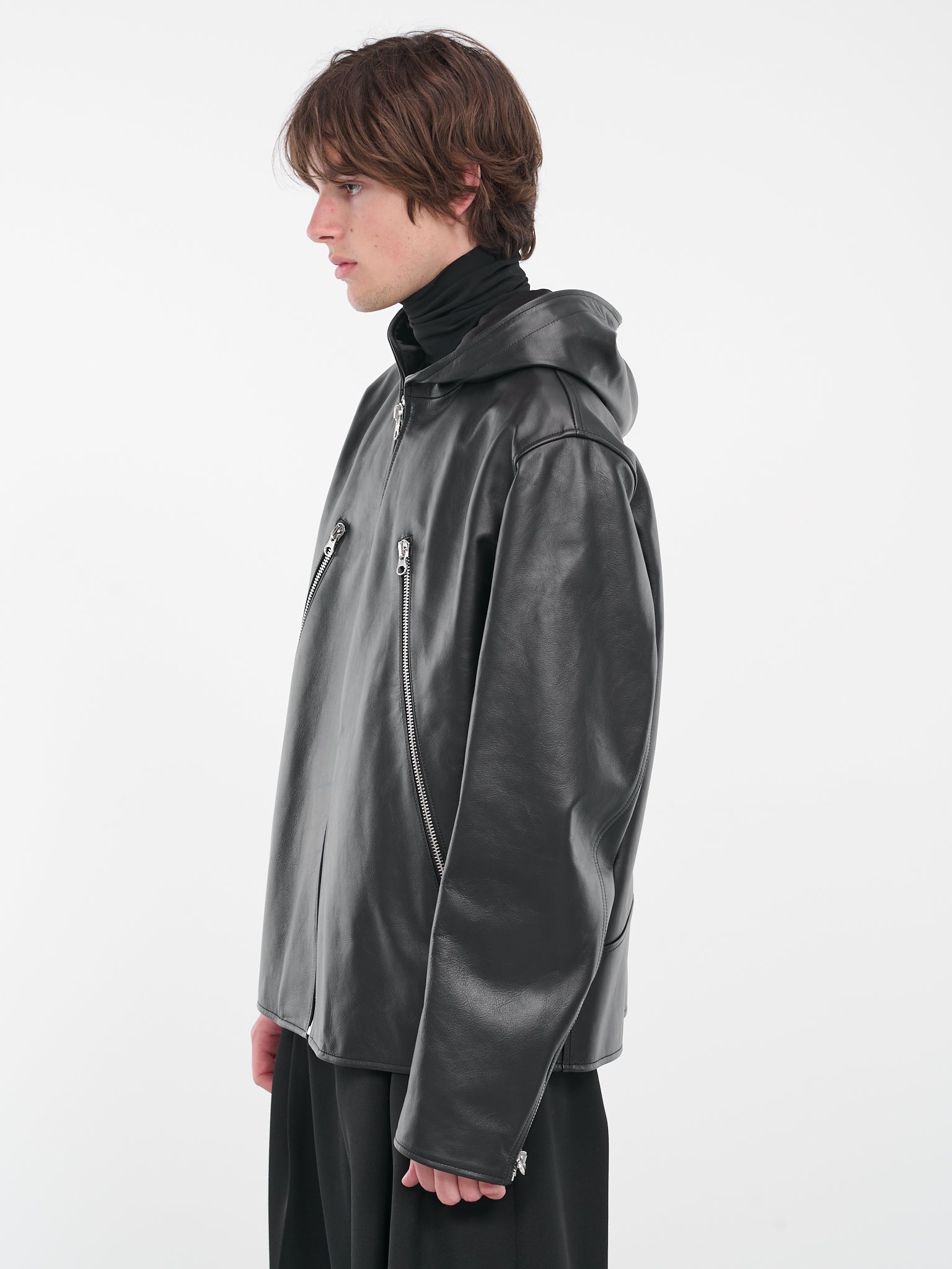 Hooded Leather Jacket (S52AM0253-SY1548-900-BLACK)