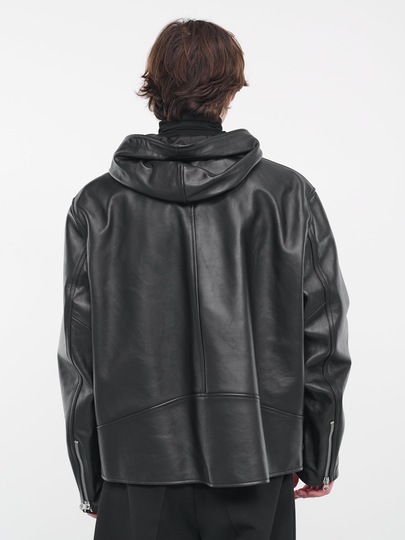 Hooded Leather Jacket (S52AM0253-SY1548-900-BLACK)