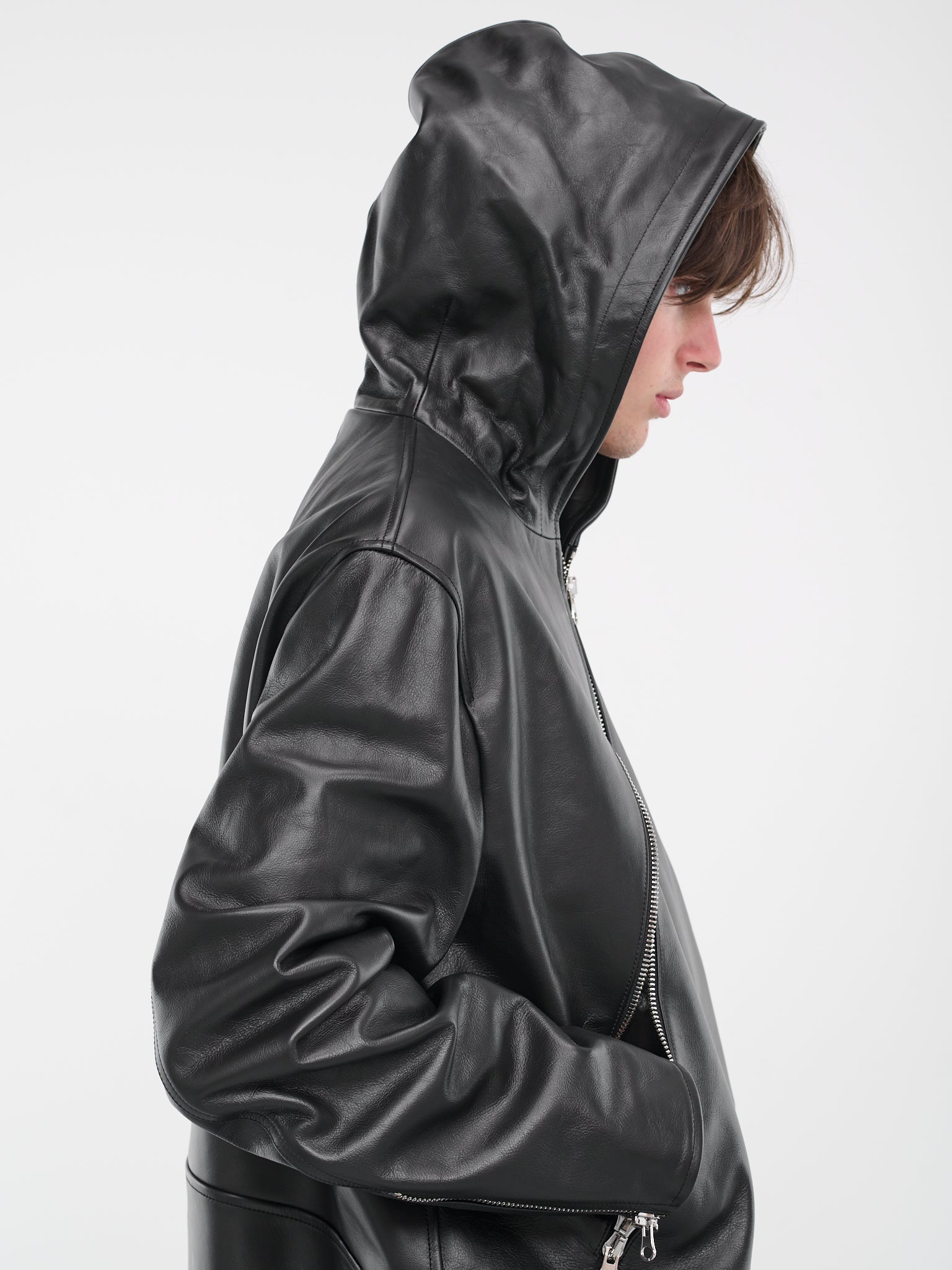 Hooded Leather Jacket (S52AM0253-SY1548-900-BLACK)