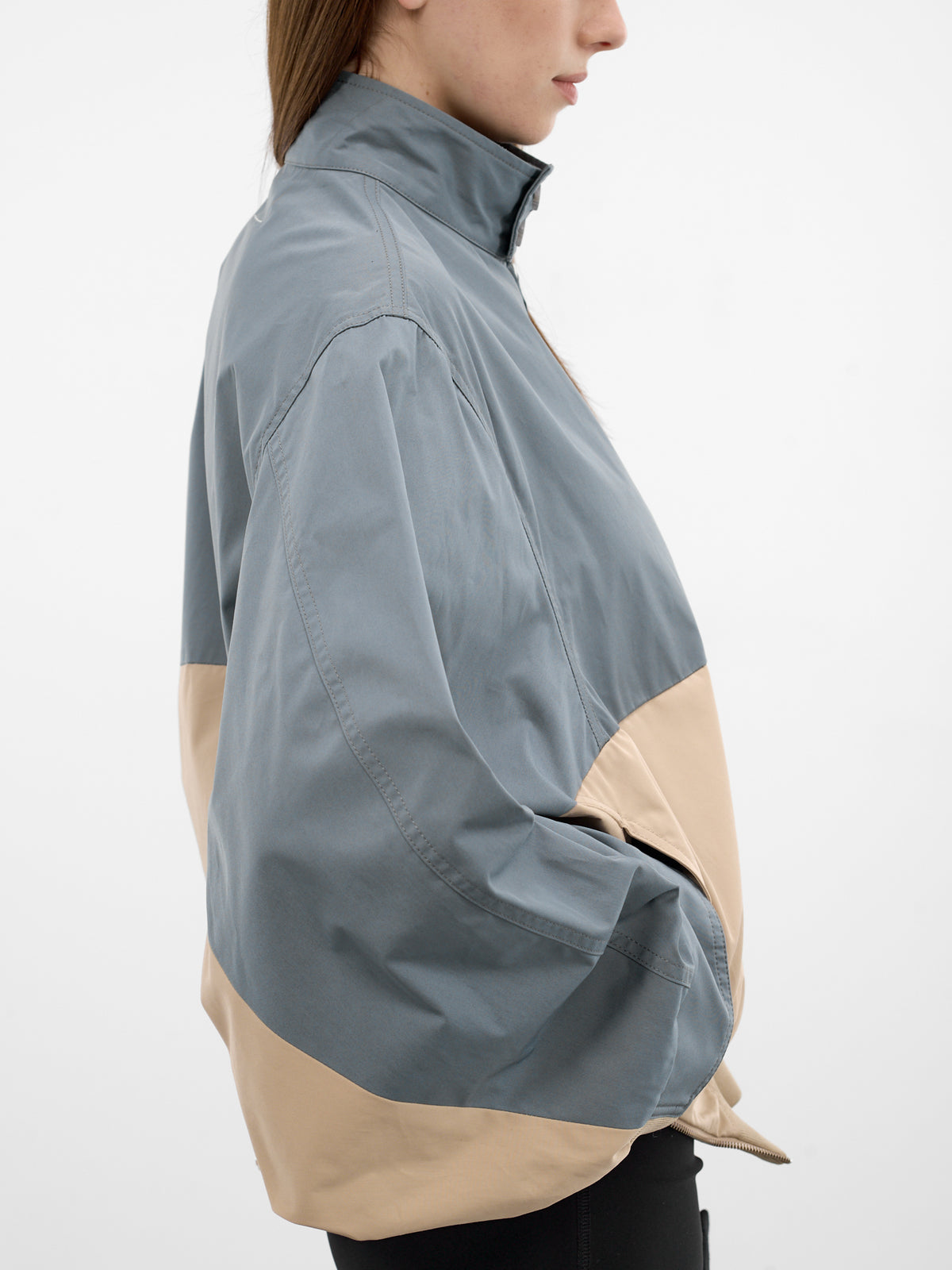 Mirrored Two-Tone Zip Jacket (S52AM0346-M35734-GREY-BLUE-BEI)