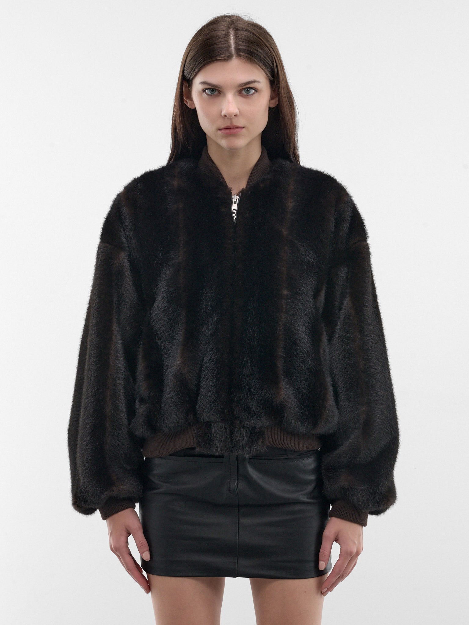 Brown Vegan Fur Bomber Jacket (S52AM0372-M35637-143-BROWN)