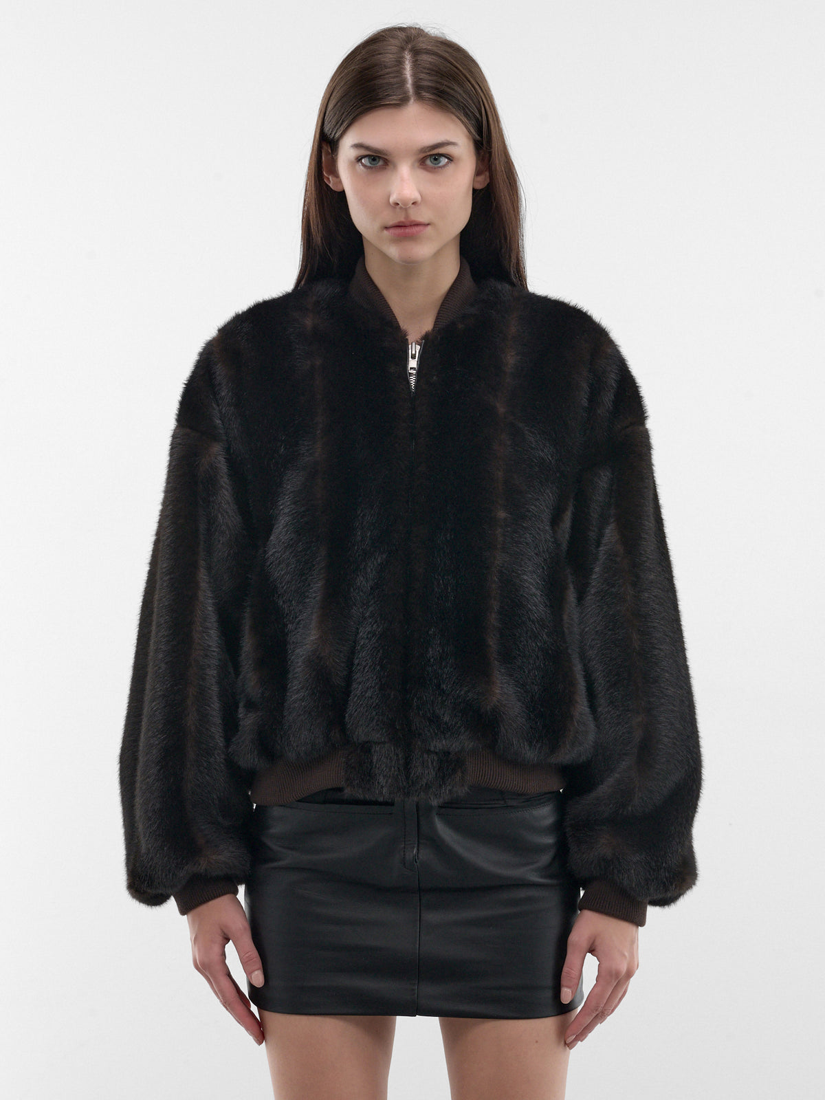 Brown Vegan Fur Bomber Jacket (S52AM0372-M35637-143-BROWN)