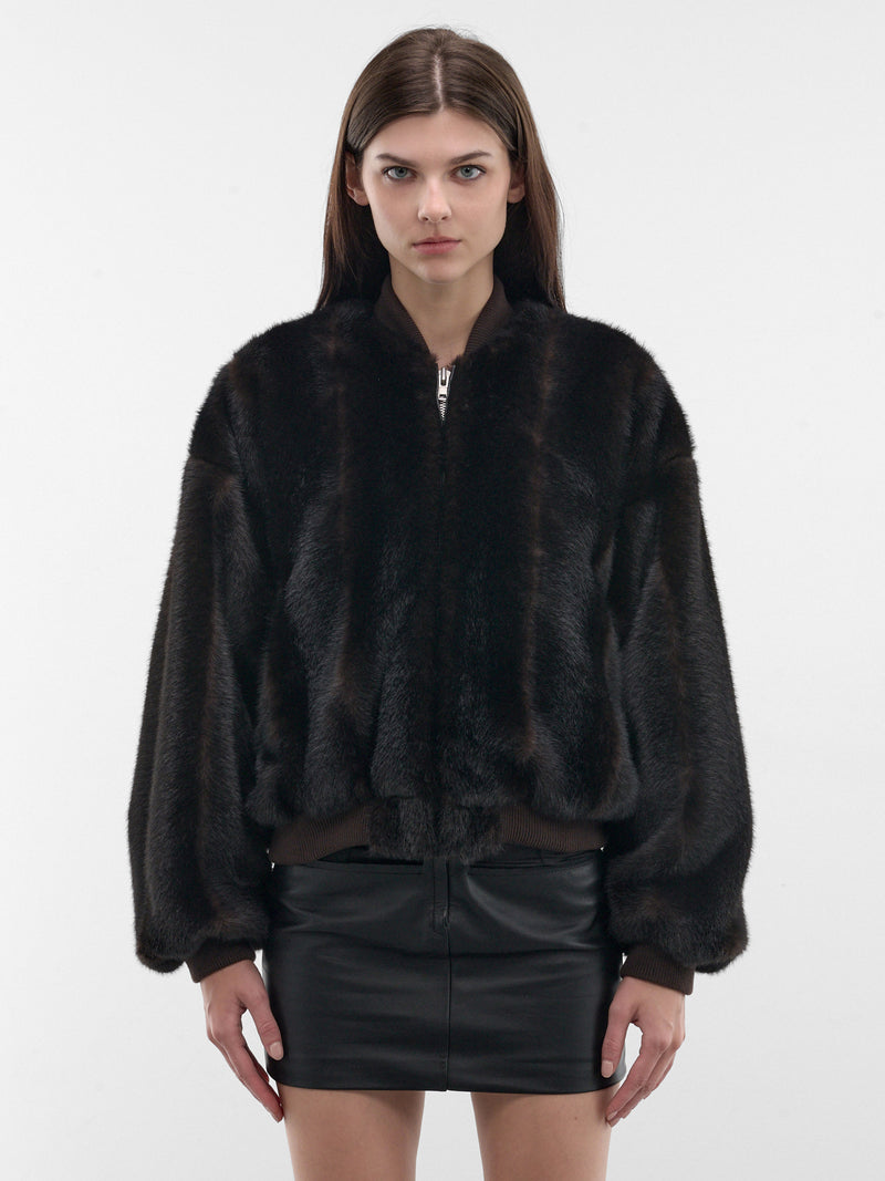 Brown Vegan Fur Bomber Jacket (S52AM0372-M35637-143-BROWN)