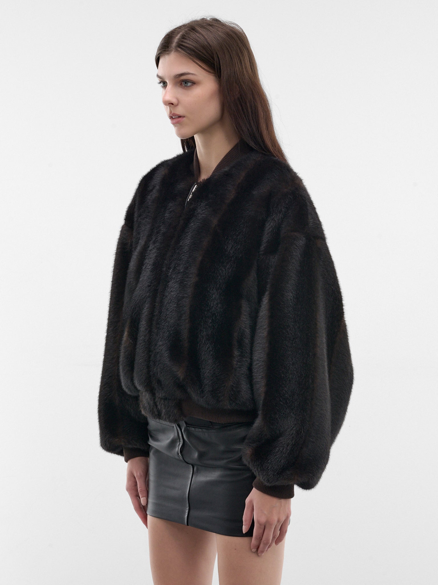 Brown Vegan Fur Bomber Jacket (S52AM0372-M35637-143-BROWN)