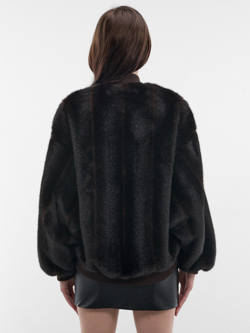 Brown Vegan Fur Bomber Jacket (S52AM0372-M35637-143-BROWN)