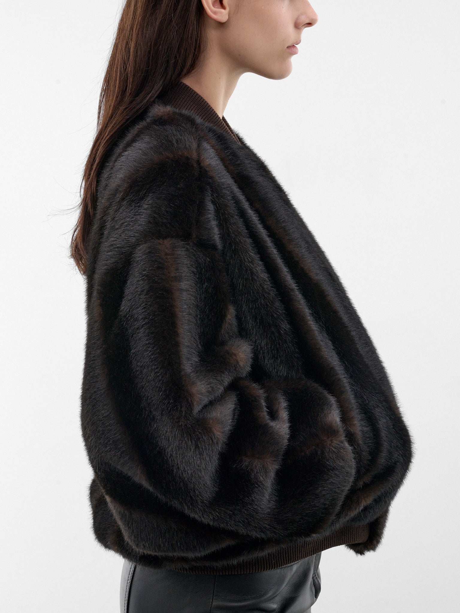 Brown Vegan Fur Bomber Jacket (S52AM0372-M35637-143-BROWN)
