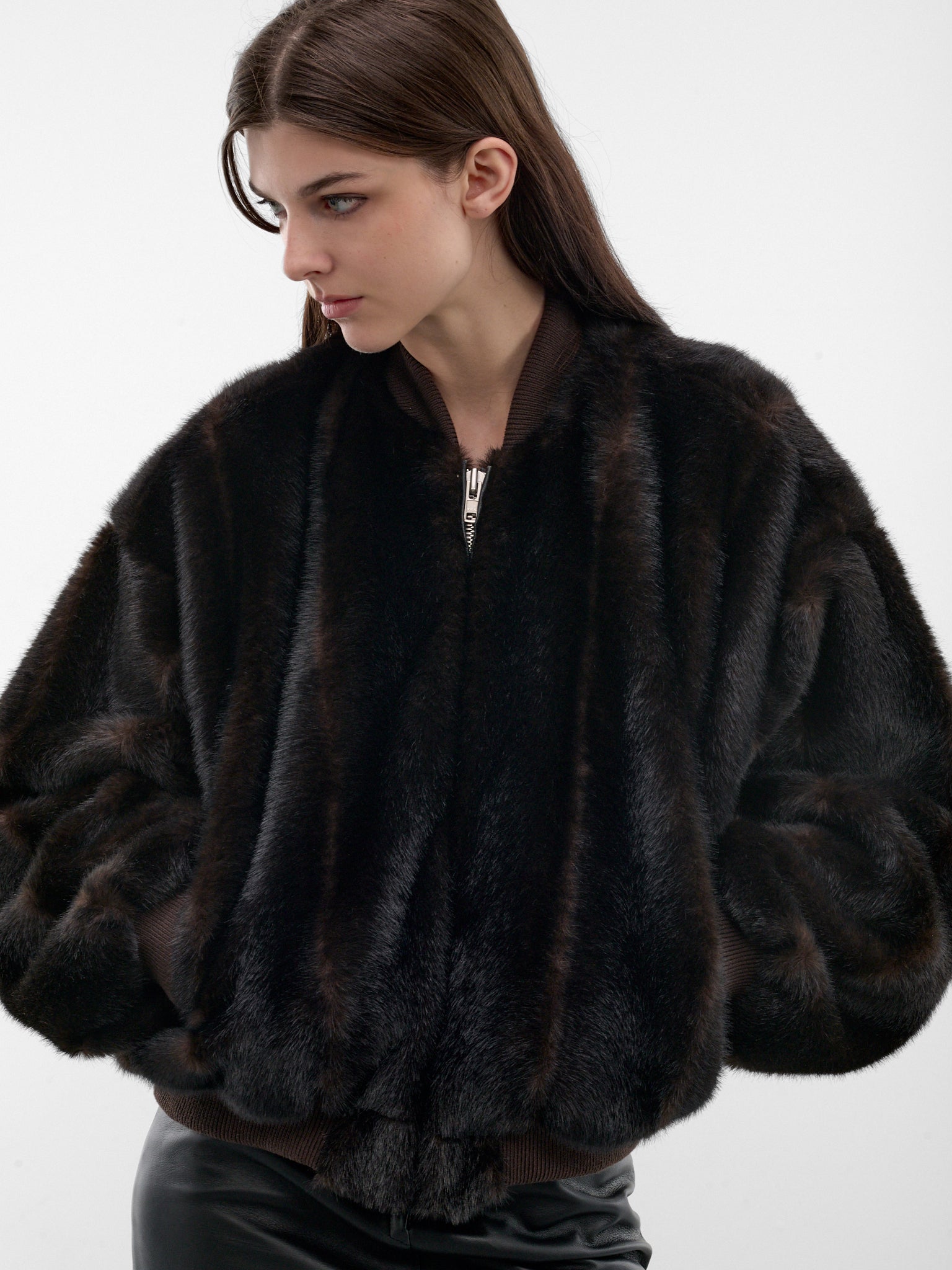 Brown Vegan Fur Bomber Jacket (S52AM0372-M35637-143-BROWN)