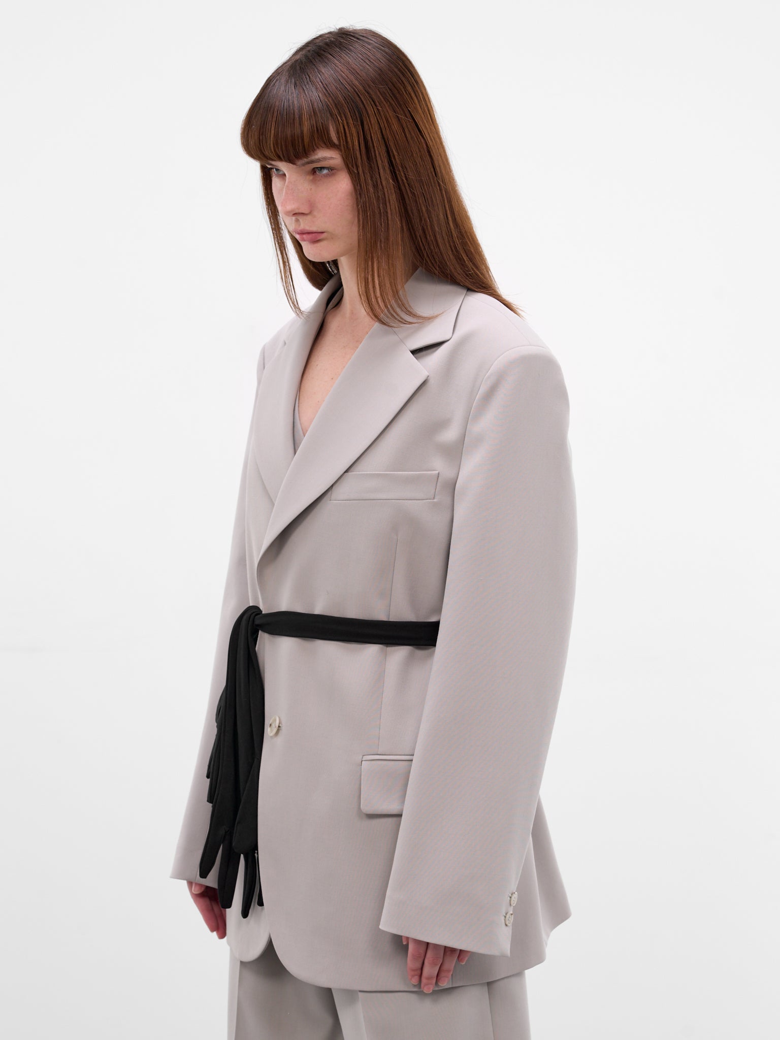 Gray Wool Glove Belt Blazer (S52BN0147-M35436-858-PALE-GREY)