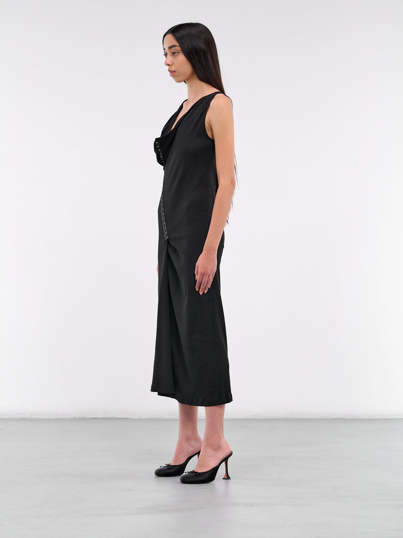 Hook-Eye Asymmetric Draped Dress (S52CT0786-M20054-900-BLACK)