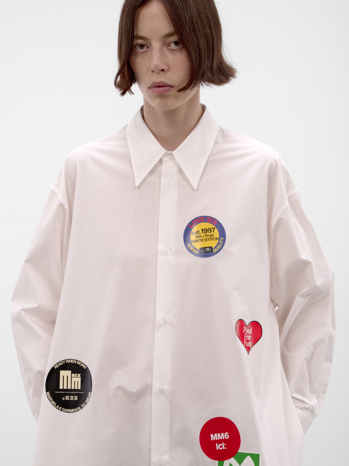 Souvenir Sticker Print Shirt Dress (S52CT0799-M36013-101-OFF-WHITE)