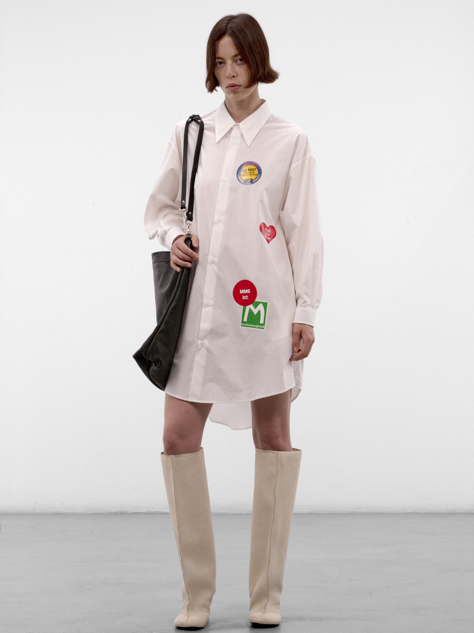 Souvenir Sticker Print Shirt Dress (S52CT0799-M36013-101-OFF-WHITE)
