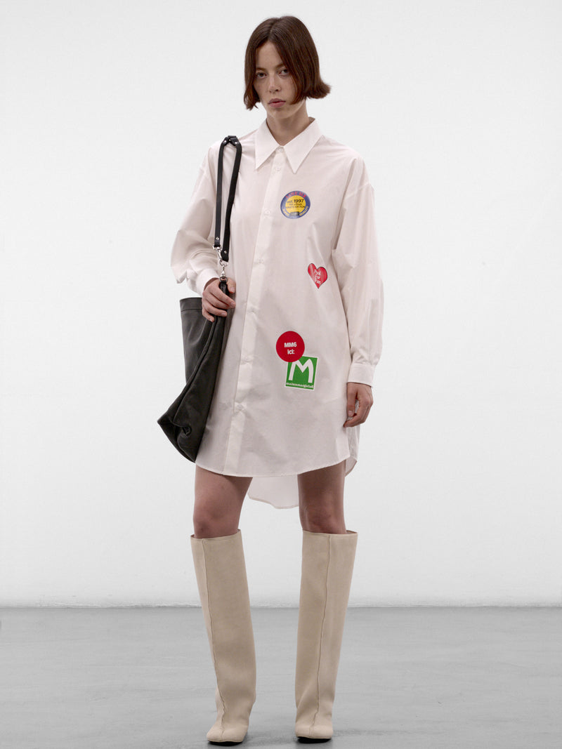 Souvenir Sticker Print Shirt Dress (S52CT0799-M36013-101-OFF-WHITE)