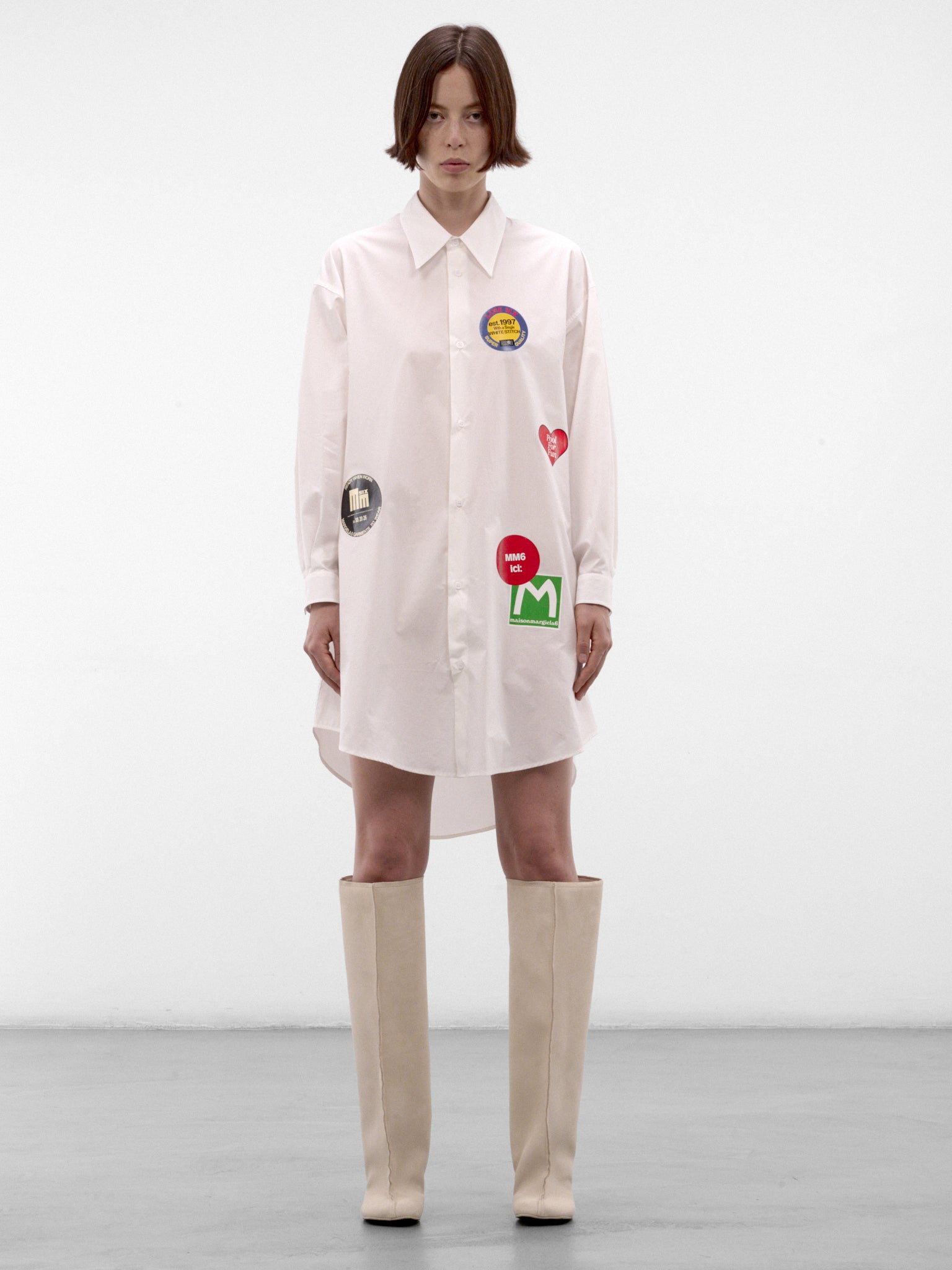 Souvenir Sticker Print Shirt Dress (S52CT0799-M36013-101-OFF-WHITE)