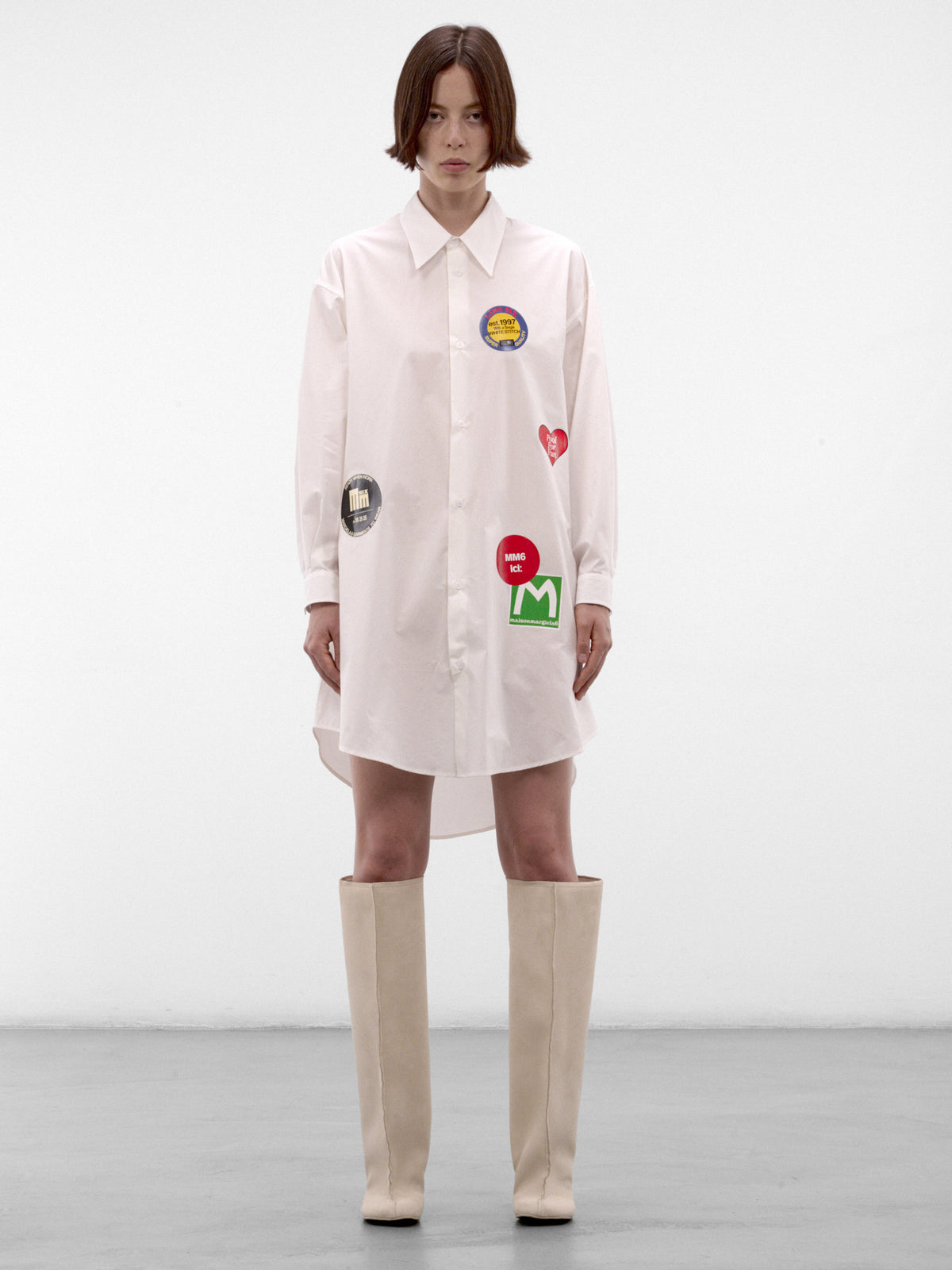 Souvenir Sticker Print Shirt Dress (S52CT0799-M36013-101-OFF-WHITE)