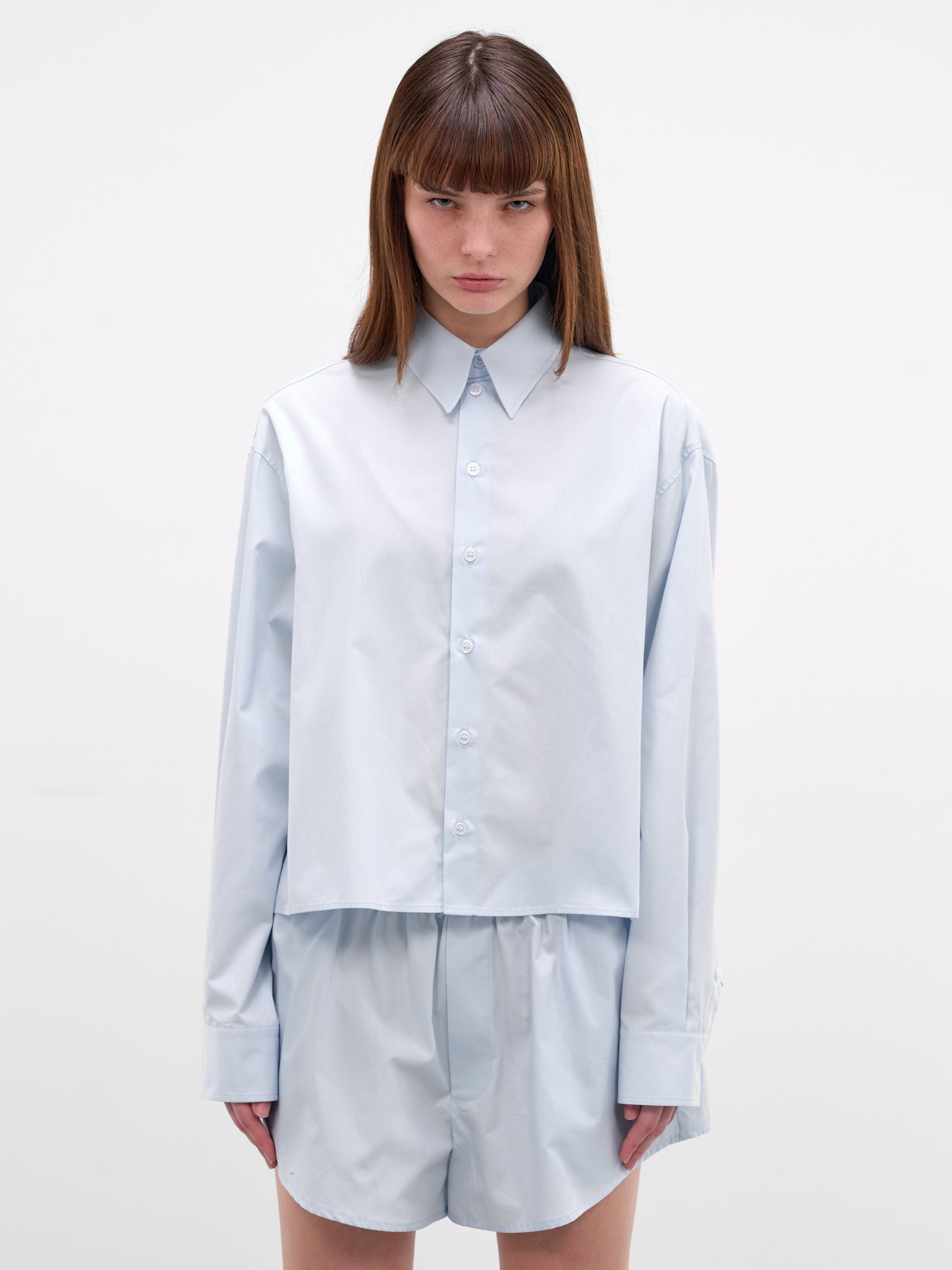 Blue Cropped Cotton Shirt (S52DT0064-M35480-LIGHT-BLUE)