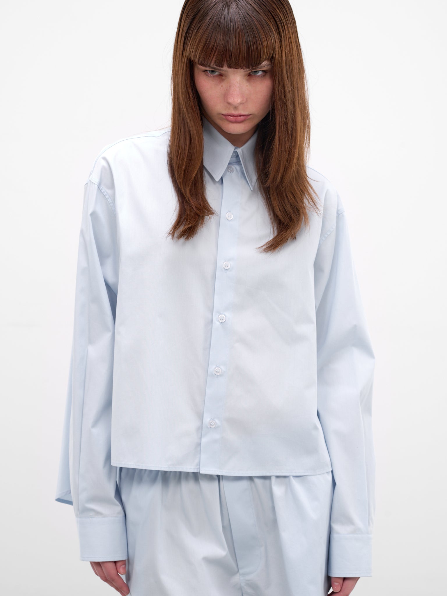 Blue Cropped Cotton Shirt (S52DT0064-M35480-LIGHT-BLUE)