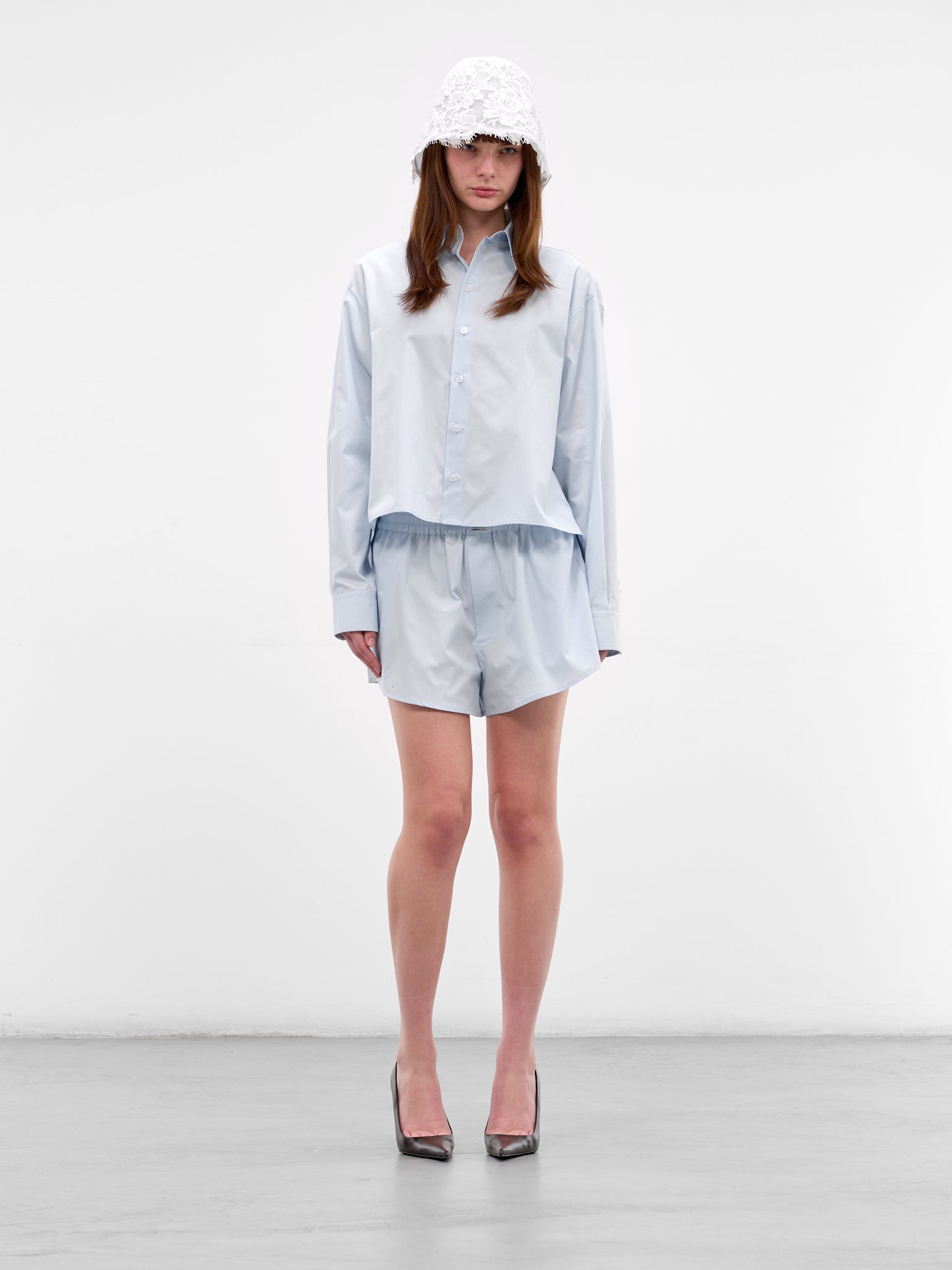 Blue Cotton Poplin Elasticated Shorts (S52MU0135-M35480-501-LIGHT-BLU)